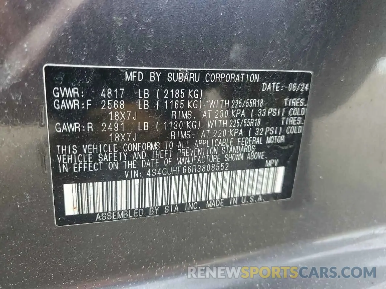 13 Photograph of a damaged car 4S4GUHF66R3808552 SUBARU CROSSTREK 2024