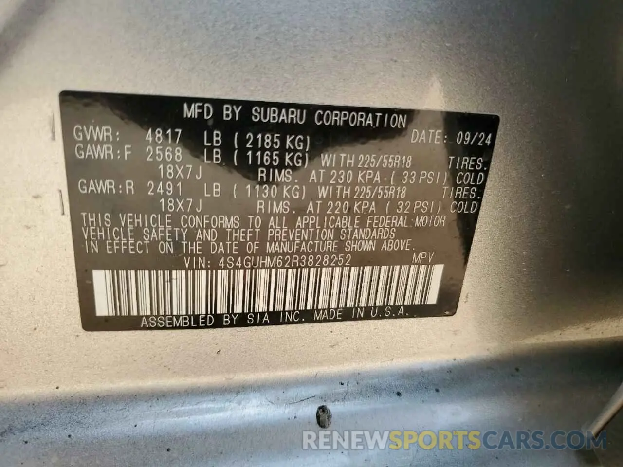 13 Фотография поврежденного автомобиля 4S4GUHM62R3828252 SUBARU CROSSTREK 2024