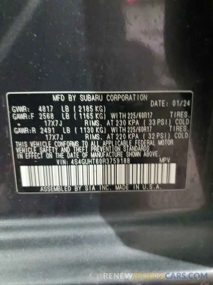 13 Photograph of a damaged car 4S4GUHT60R3759188 SUBARU CROSSTREK 2024