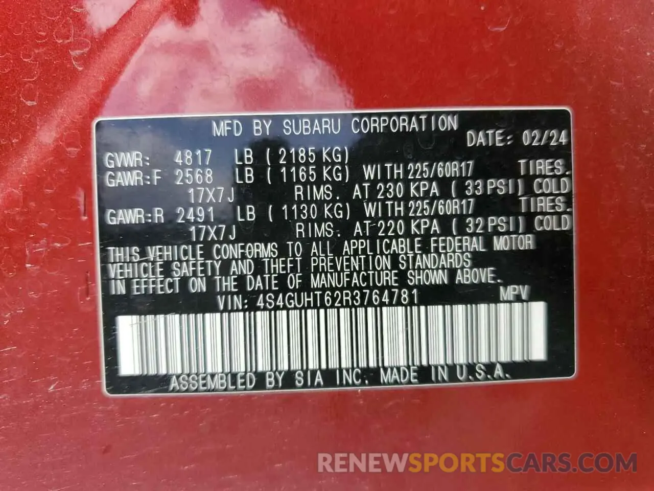 13 Фотография поврежденного автомобиля 4S4GUHT62R3764781 SUBARU CROSSTREK 2024