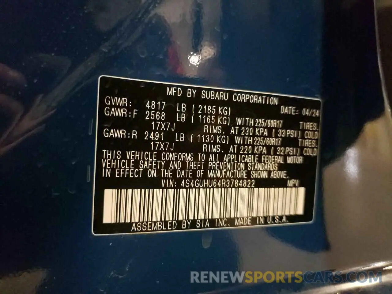 14 Фотография поврежденного автомобиля 4S4GUHU64R3784822 SUBARU CROSSTREK 2024