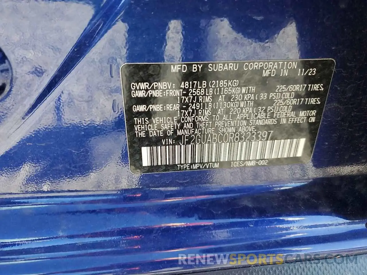 13 Фотография поврежденного автомобиля JF2GUABC0R8323397 SUBARU CROSSTREK 2024