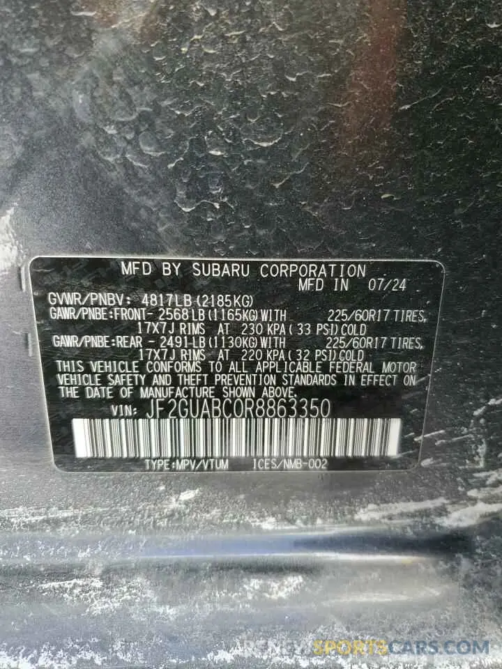 15 Photograph of a damaged car JF2GUABC0R8863350 SUBARU CROSSTREK 2024