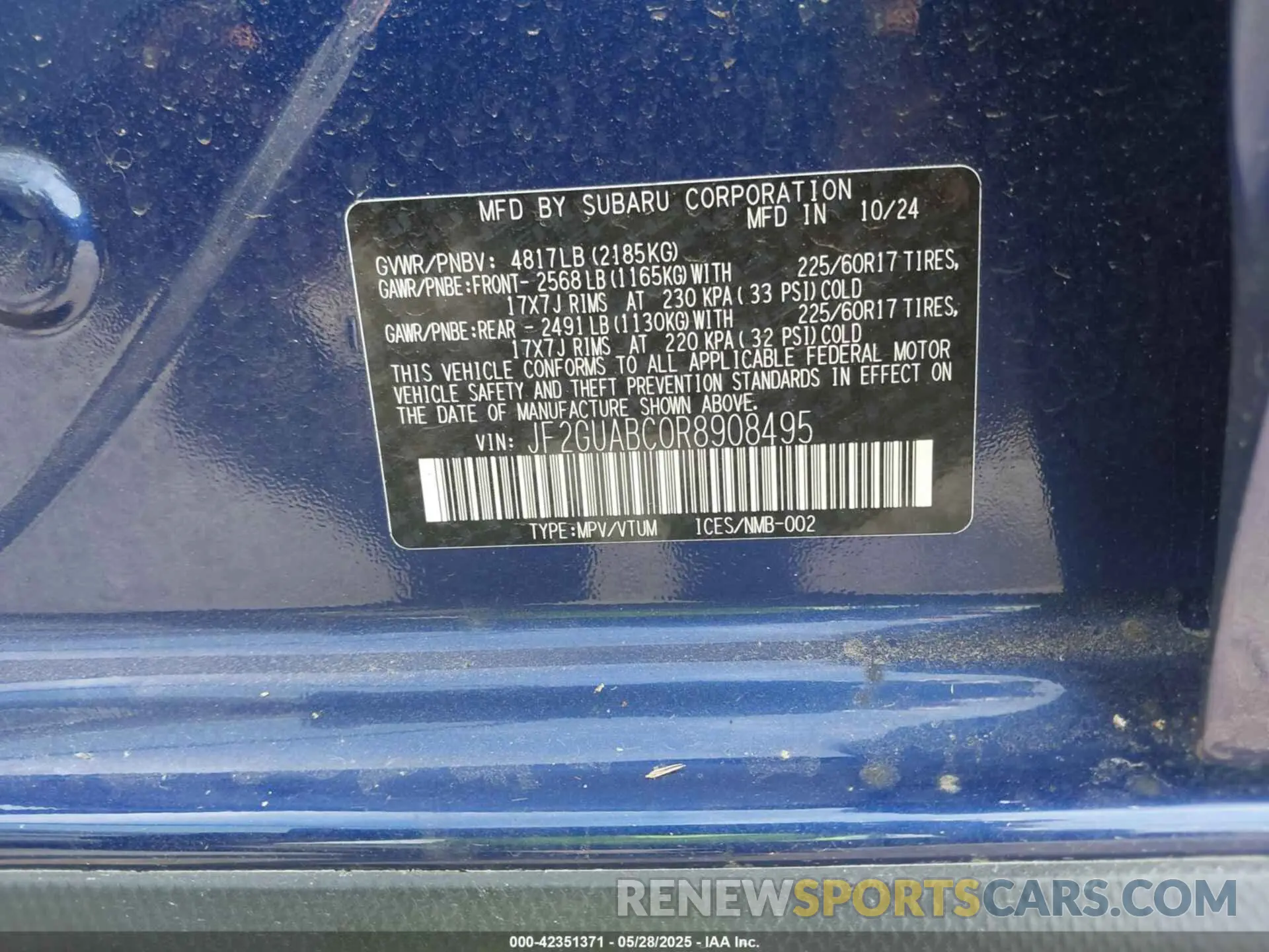 9 Photograph of a damaged car JF2GUABC0R8908495 SUBARU CROSSTREK 2024