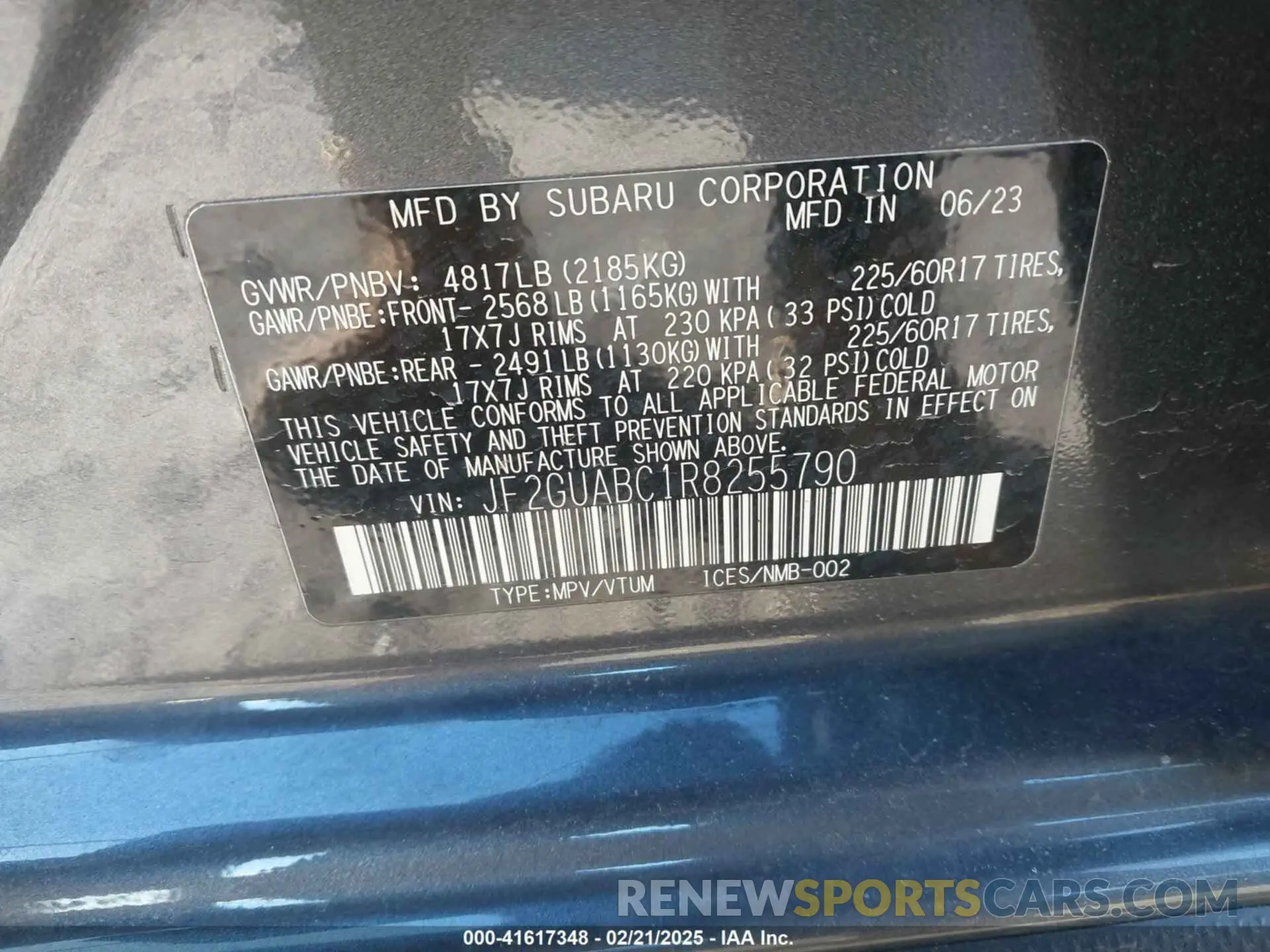 9 Фотография поврежденного автомобиля JF2GUABC1R8255790 SUBARU CROSSTREK 2024