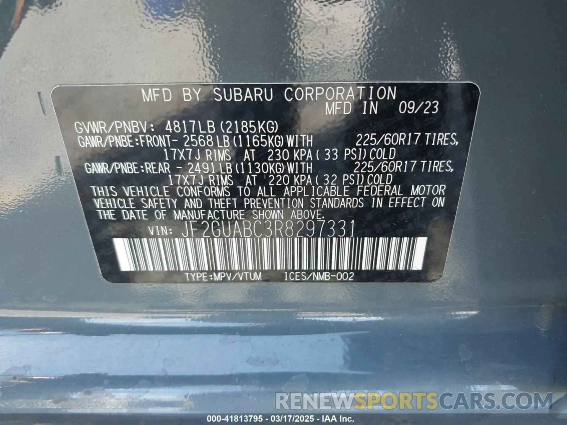 9 Фотография поврежденного автомобиля JF2GUABC3R8297331 SUBARU CROSSTREK 2024