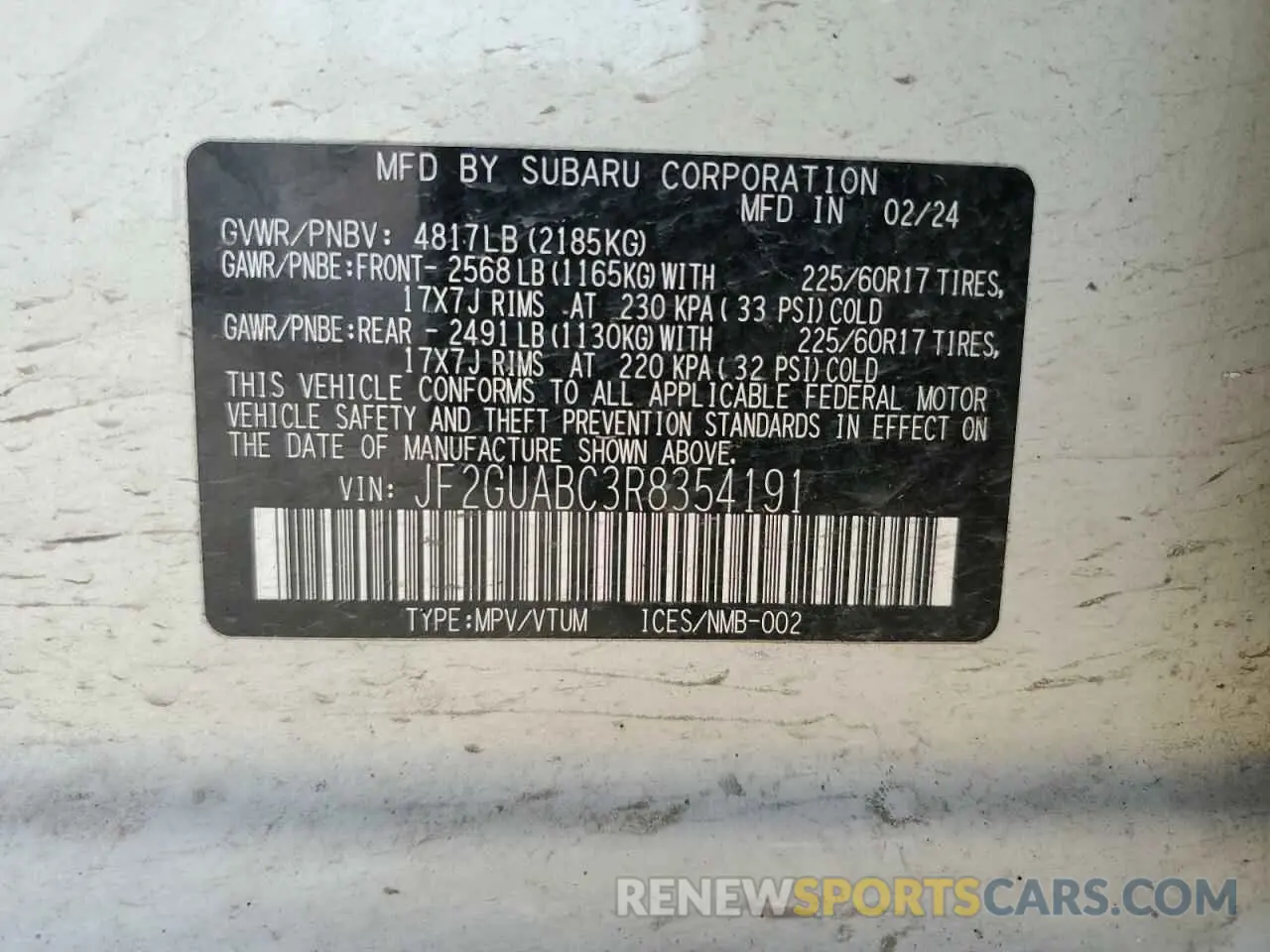 13 Photograph of a damaged car JF2GUABC3R8354191 SUBARU CROSSTREK 2024