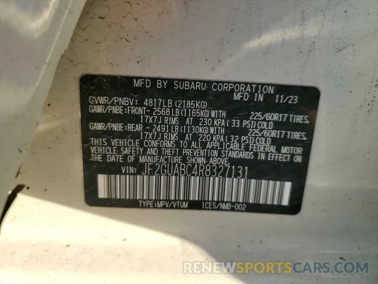 12 Photograph of a damaged car JF2GUABC4R8327131 SUBARU CROSSTREK 2024
