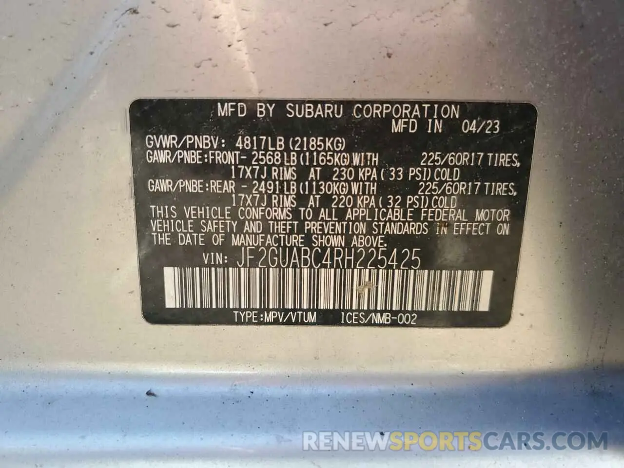 12 Photograph of a damaged car JF2GUABC4RH225425 SUBARU CROSSTREK 2024
