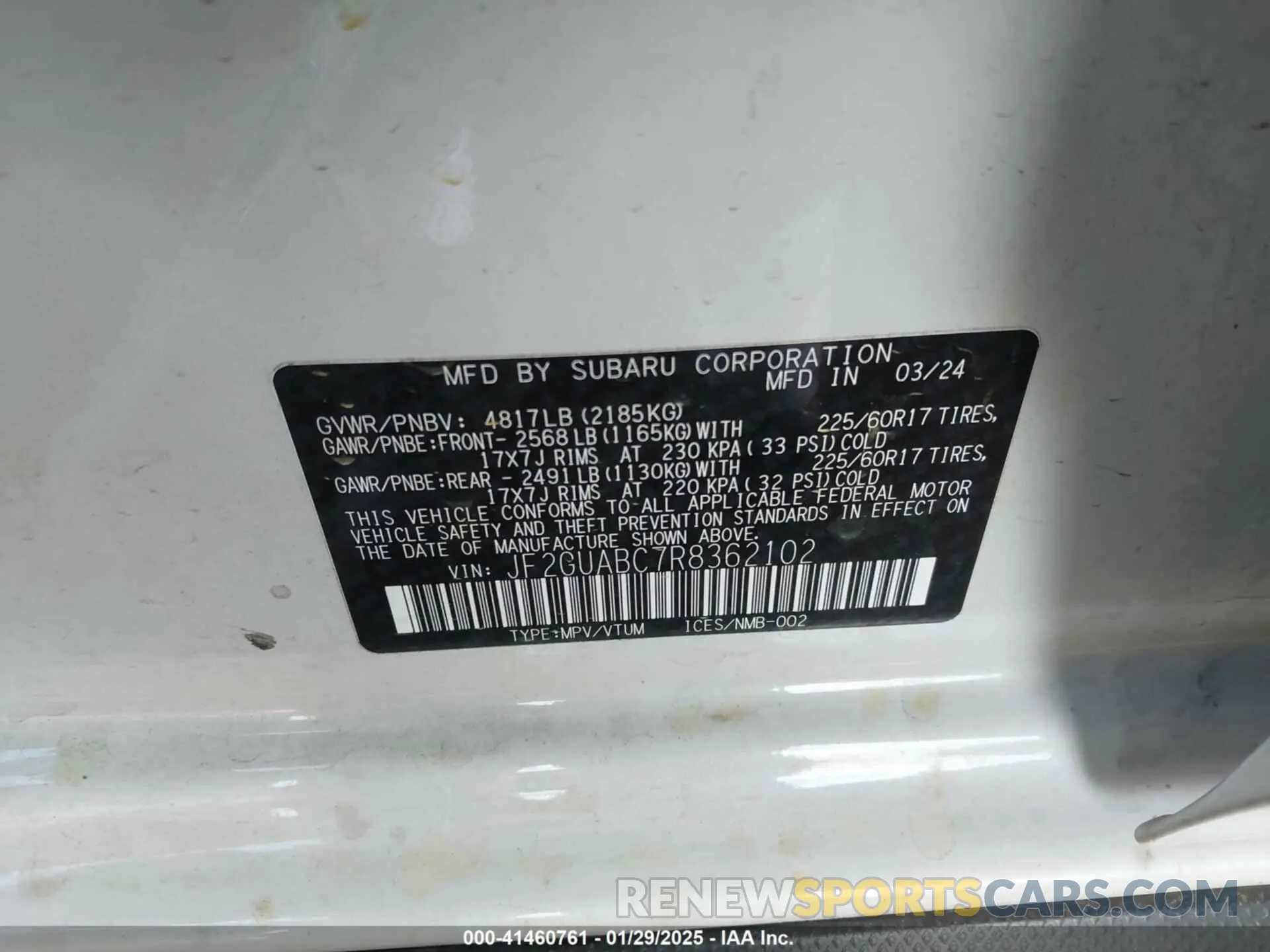 9 Photograph of a damaged car JF2GUABC7R8362102 SUBARU CROSSTREK 2024