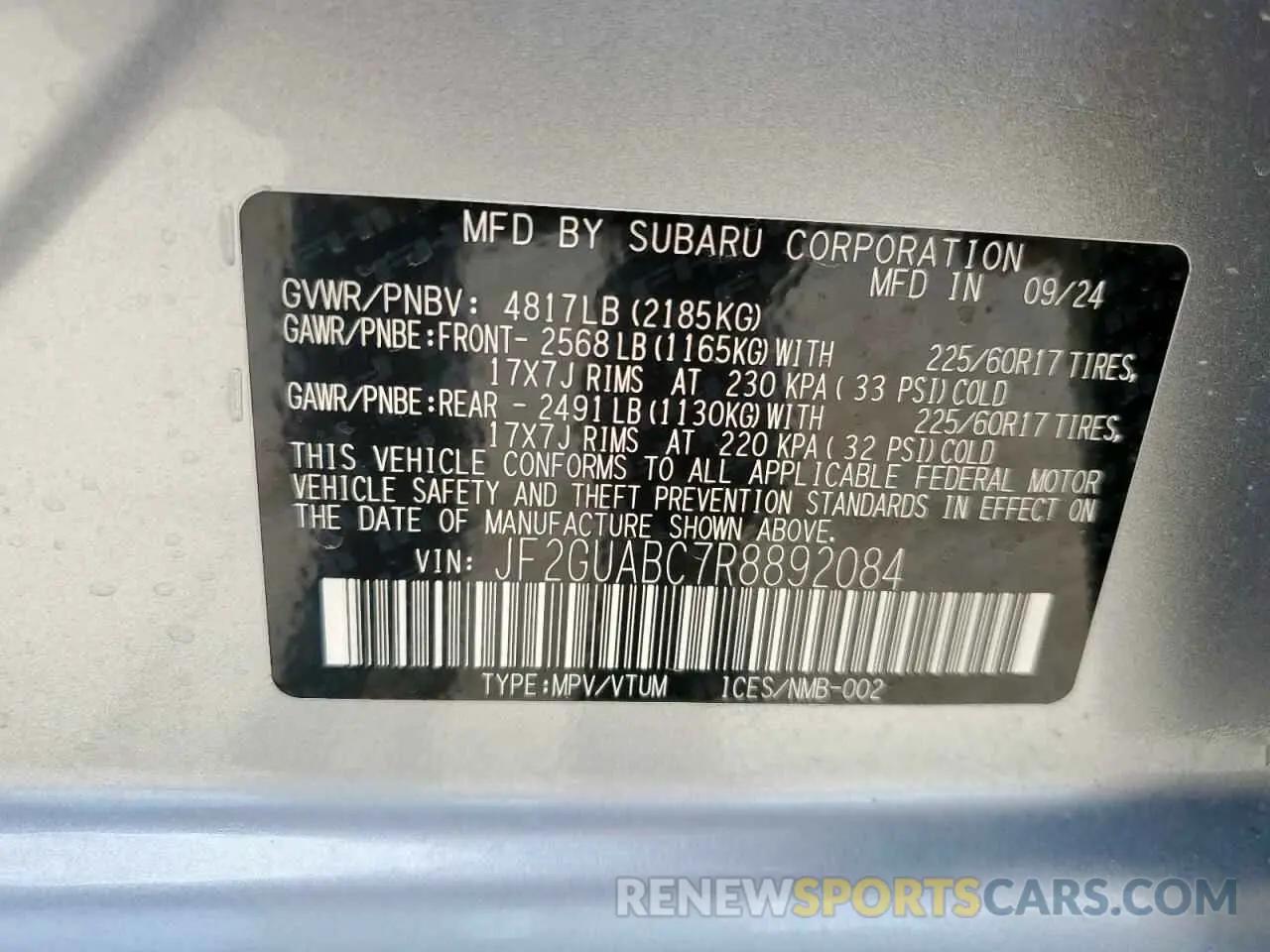 14 Photograph of a damaged car JF2GUABC7R8892084 SUBARU CROSSTREK 2024