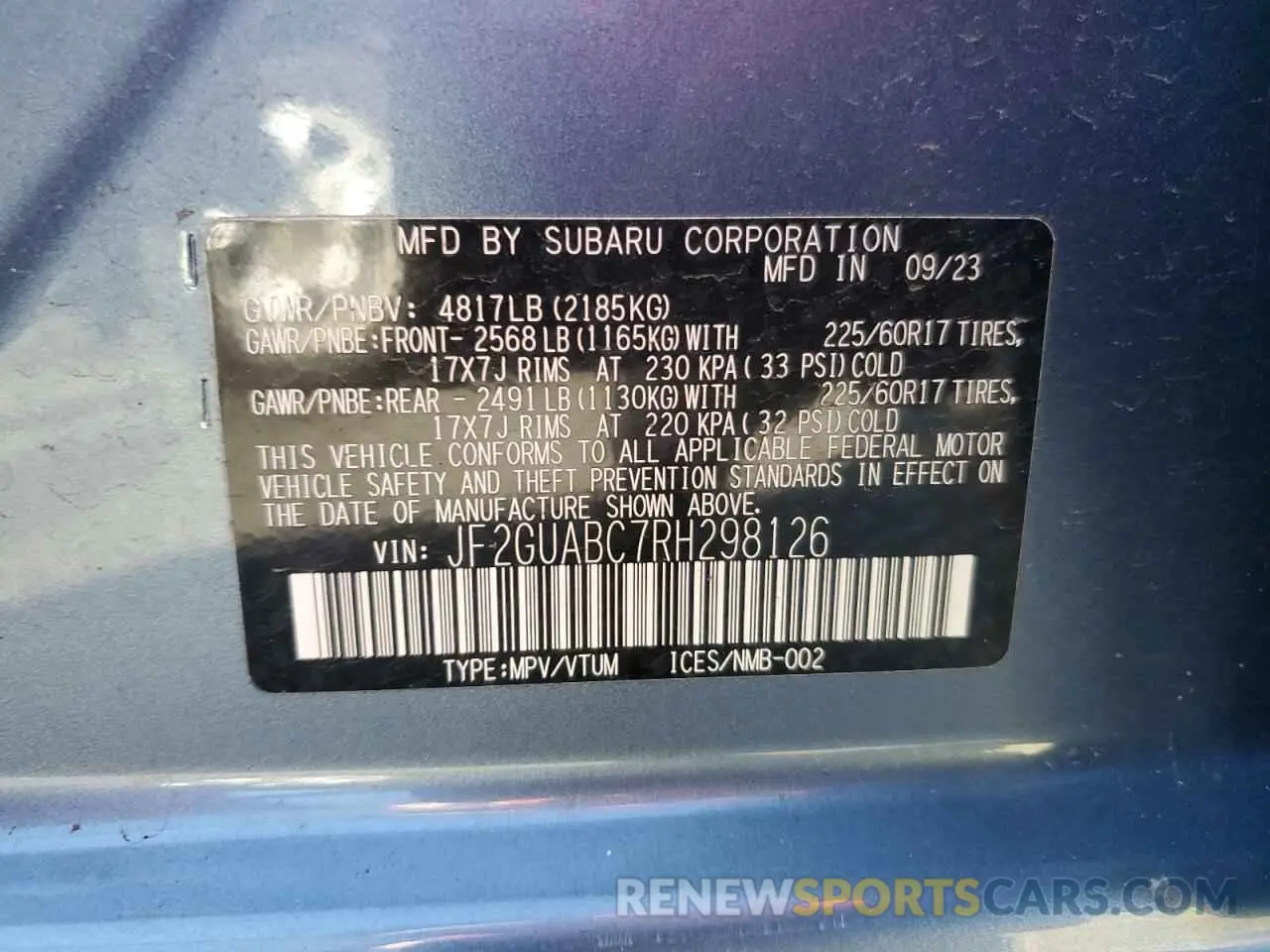 14 Фотография поврежденного автомобиля JF2GUABC7RH298126 SUBARU CROSSTREK 2024