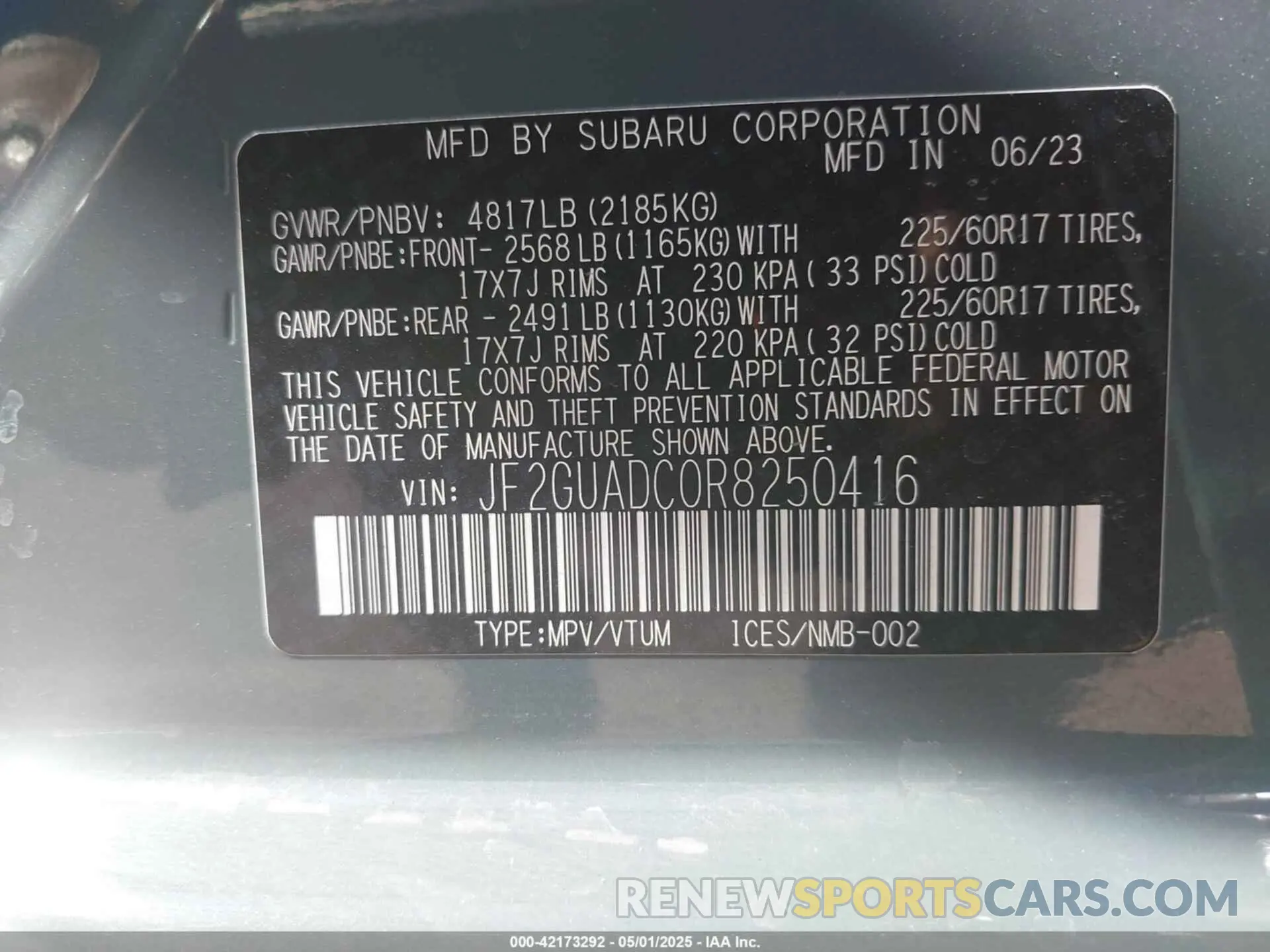 9 Photograph of a damaged car JF2GUADC0R8250416 SUBARU CROSSTREK 2024