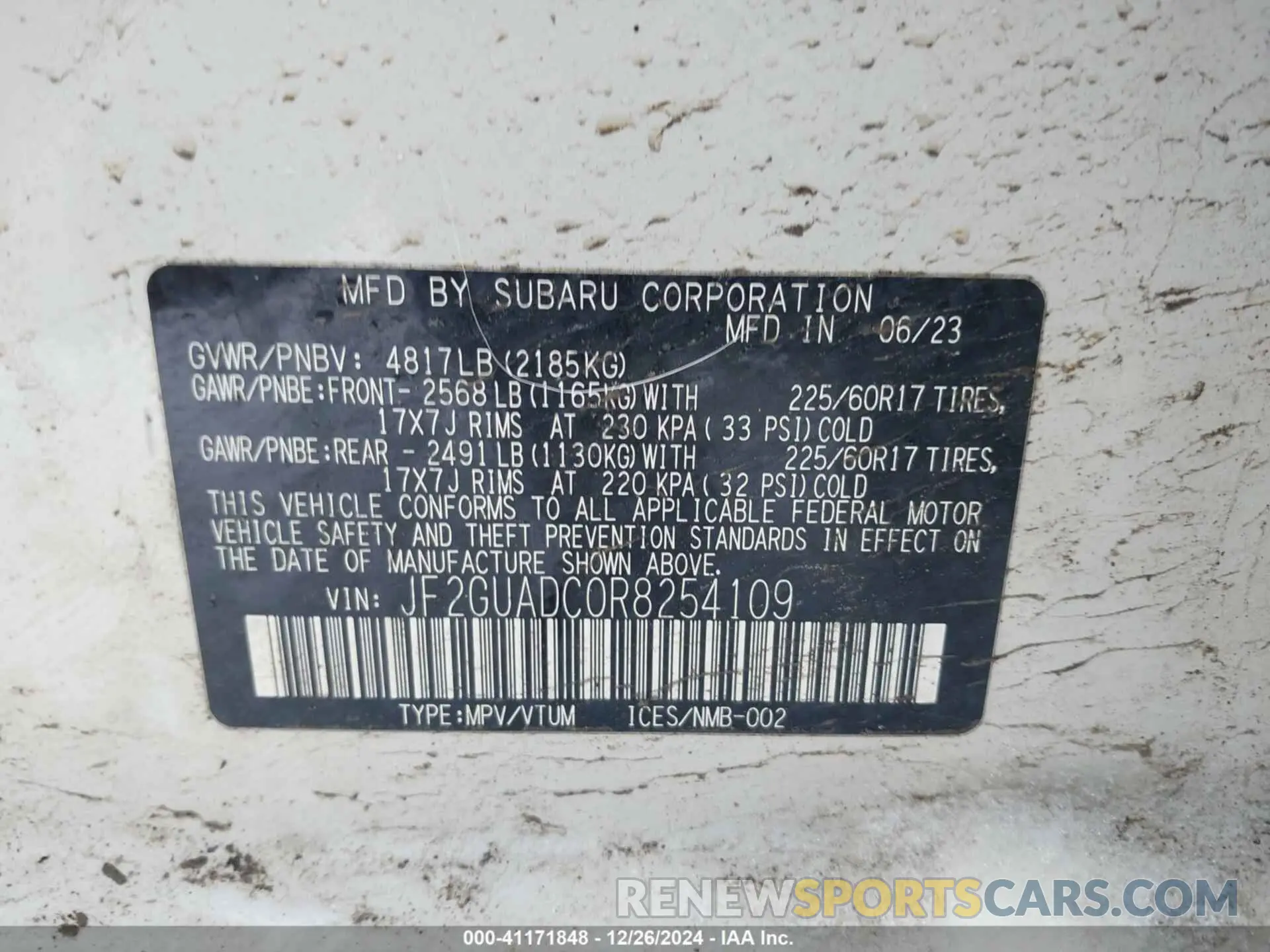 9 Фотография поврежденного автомобиля JF2GUADC0R8254109 SUBARU CROSSTREK 2024