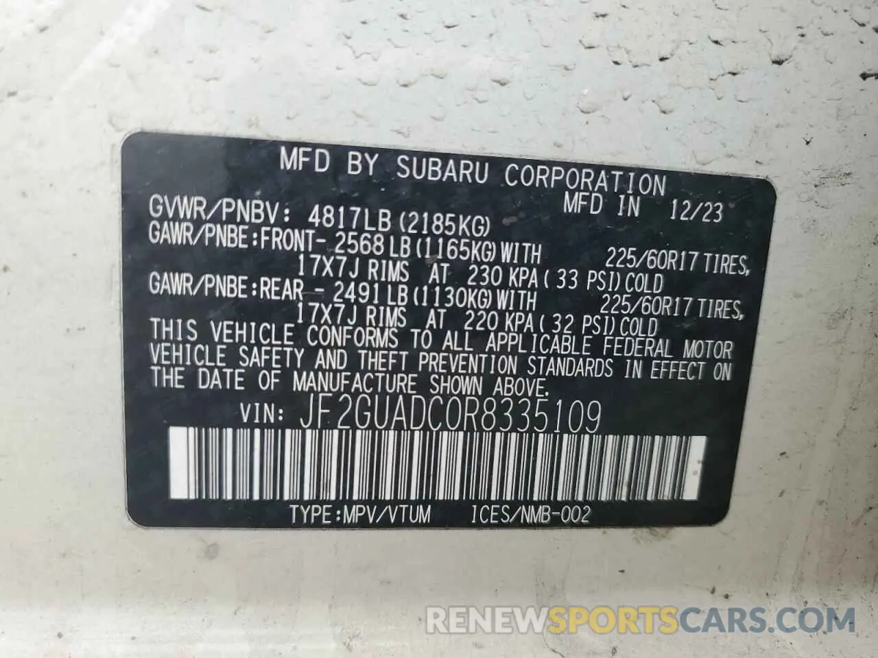 13 Photograph of a damaged car JF2GUADC0R8335109 SUBARU CROSSTREK 2024