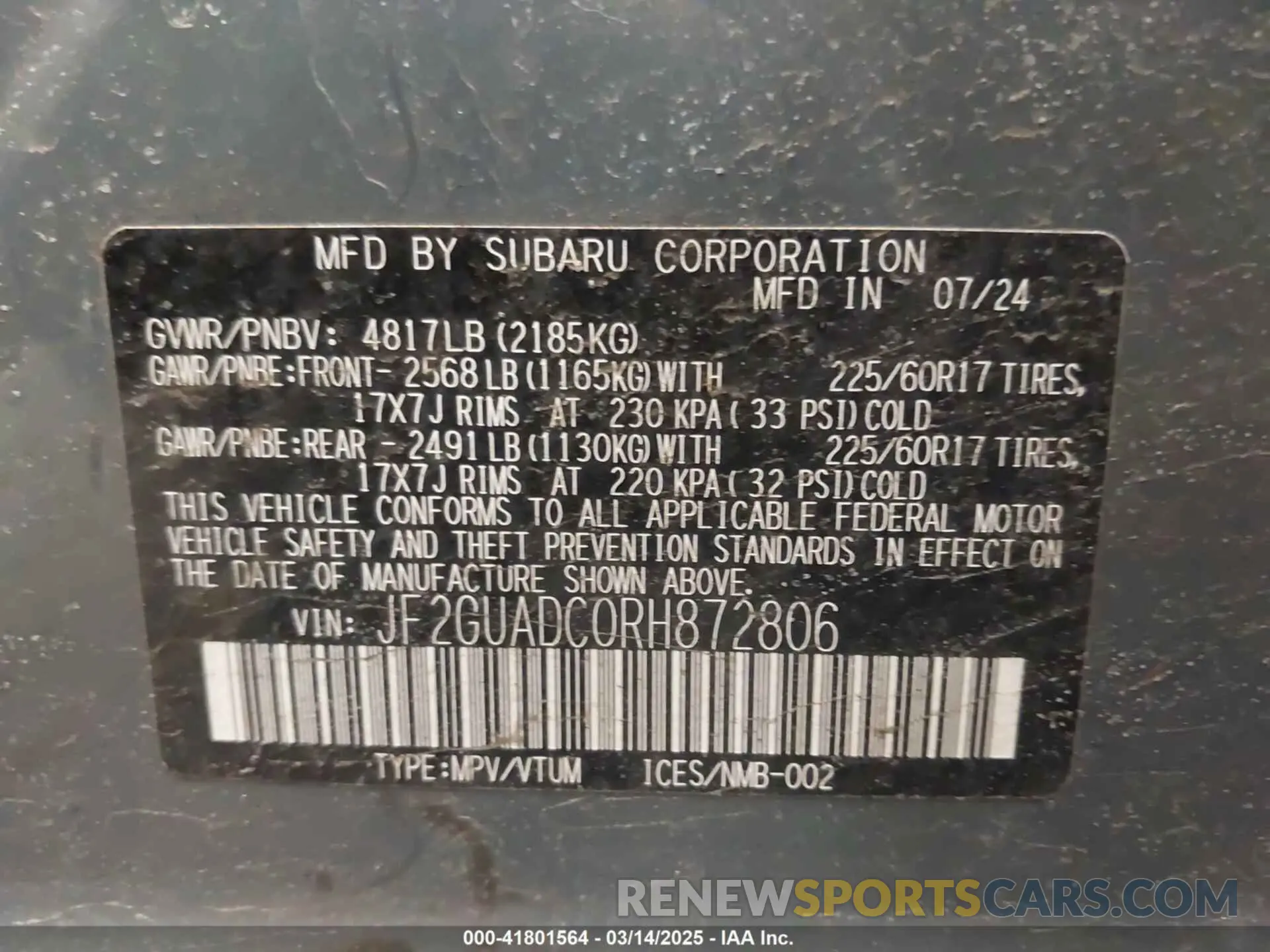 9 Photograph of a damaged car JF2GUADC0RH872806 SUBARU CROSSTREK 2024