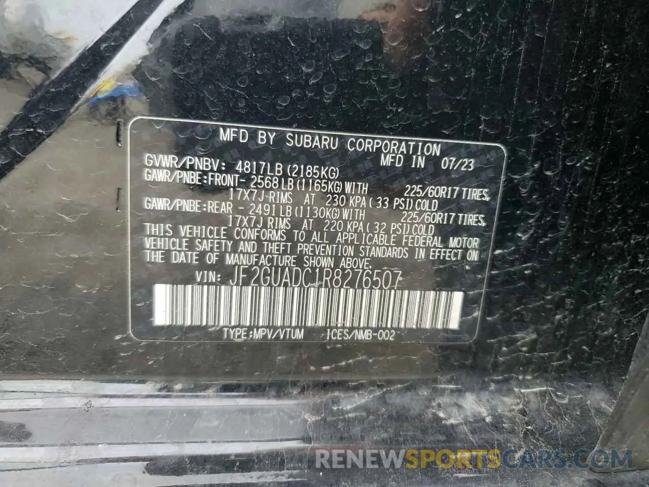13 Photograph of a damaged car JF2GUADC1R8276507 SUBARU CROSSTREK 2024