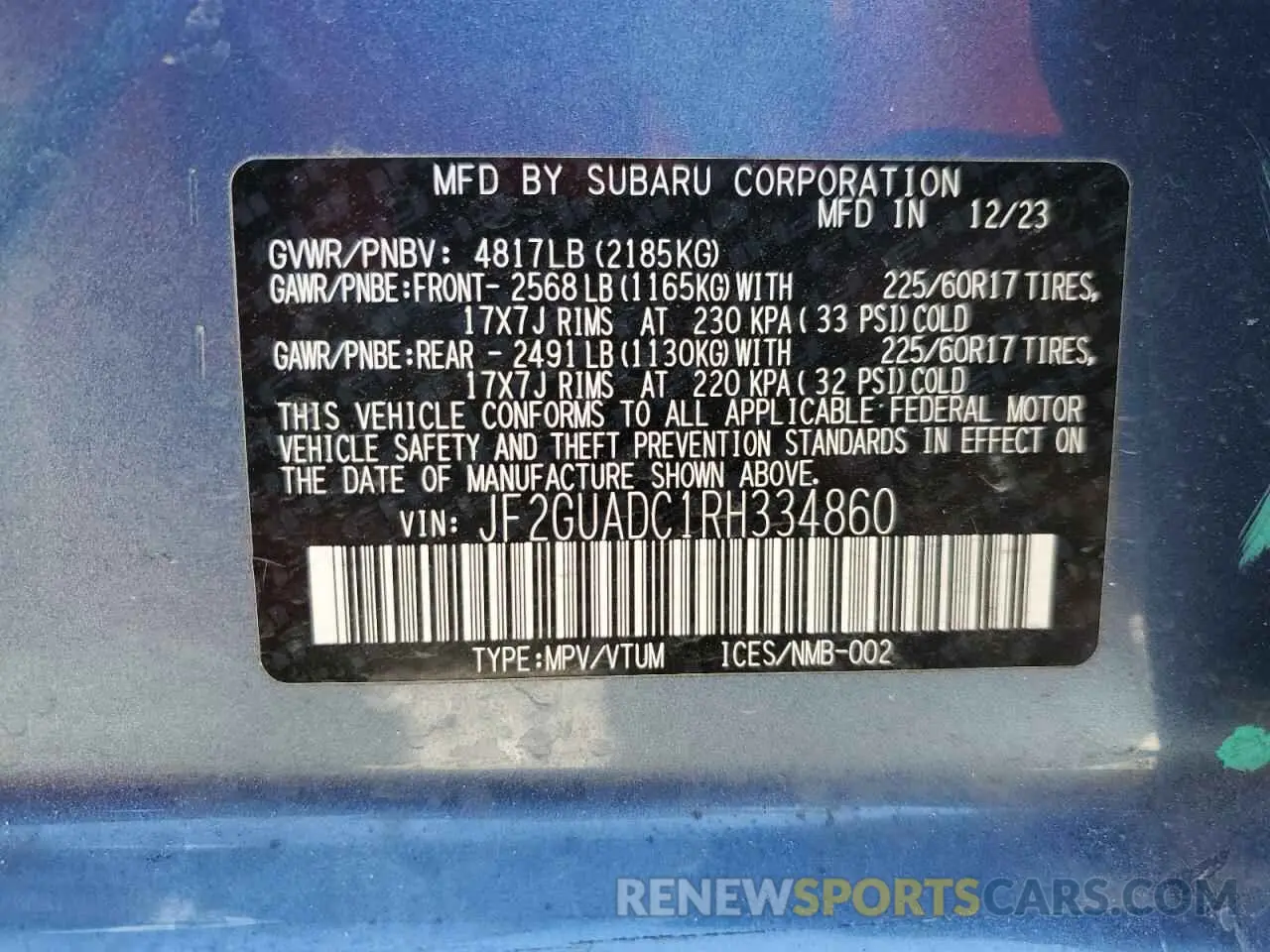 14 Photograph of a damaged car JF2GUADC1RH334860 SUBARU CROSSTREK 2024