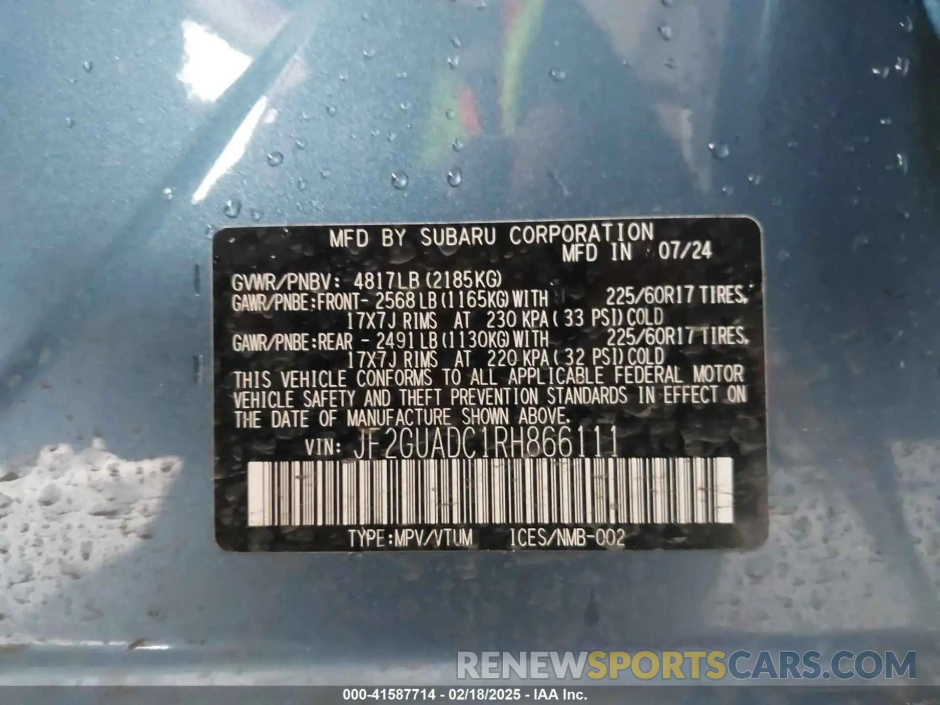 9 Фотография поврежденного автомобиля JF2GUADC1RH866111 SUBARU CROSSTREK 2024
