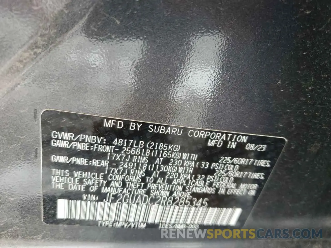 12 Фотография поврежденного автомобиля JF2GUADC2R8285345 SUBARU CROSSTREK 2024