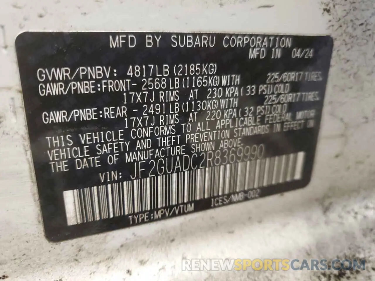 16 Фотография поврежденного автомобиля JF2GUADC2R8369990 SUBARU CROSSTREK 2024