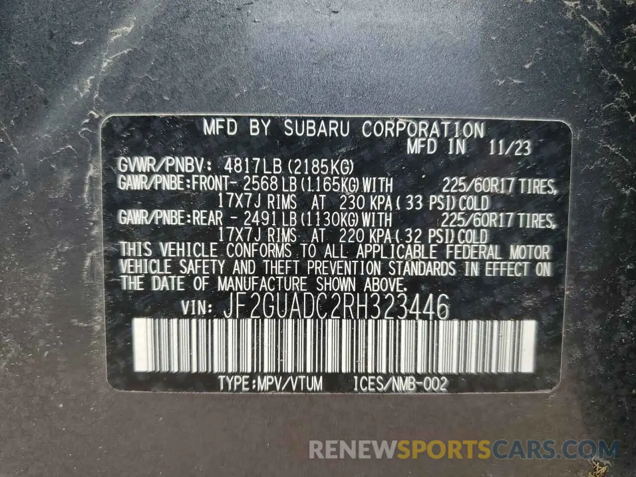 13 Фотография поврежденного автомобиля JF2GUADC2RH323446 SUBARU CROSSTREK 2024