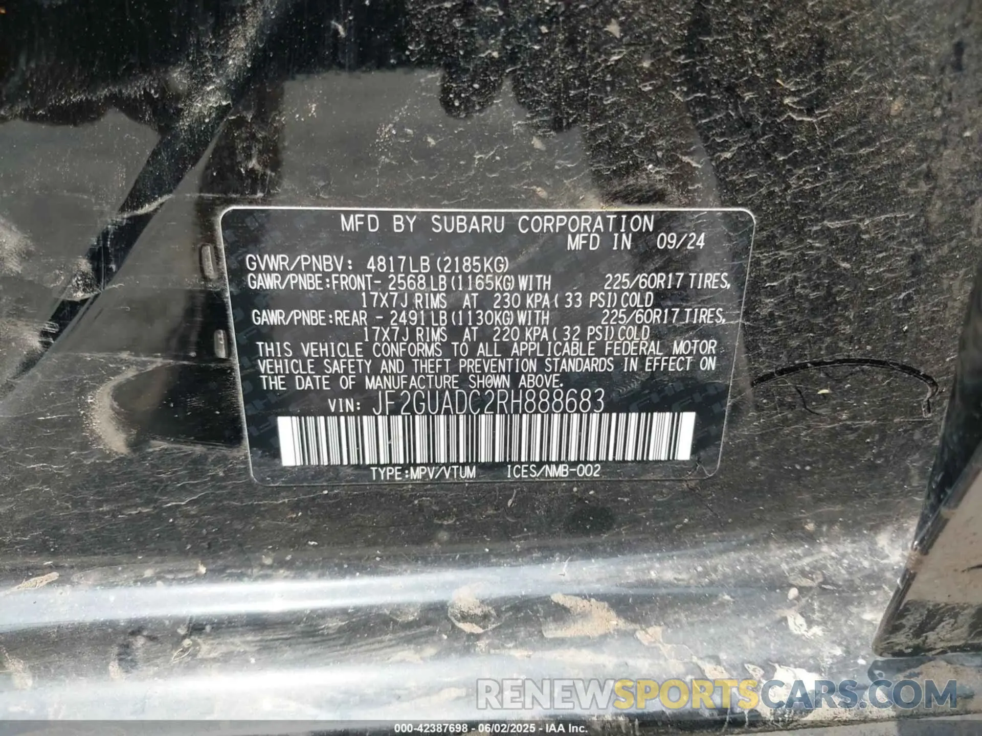 9 Фотография поврежденного автомобиля JF2GUADC2RH888683 SUBARU CROSSTREK 2024