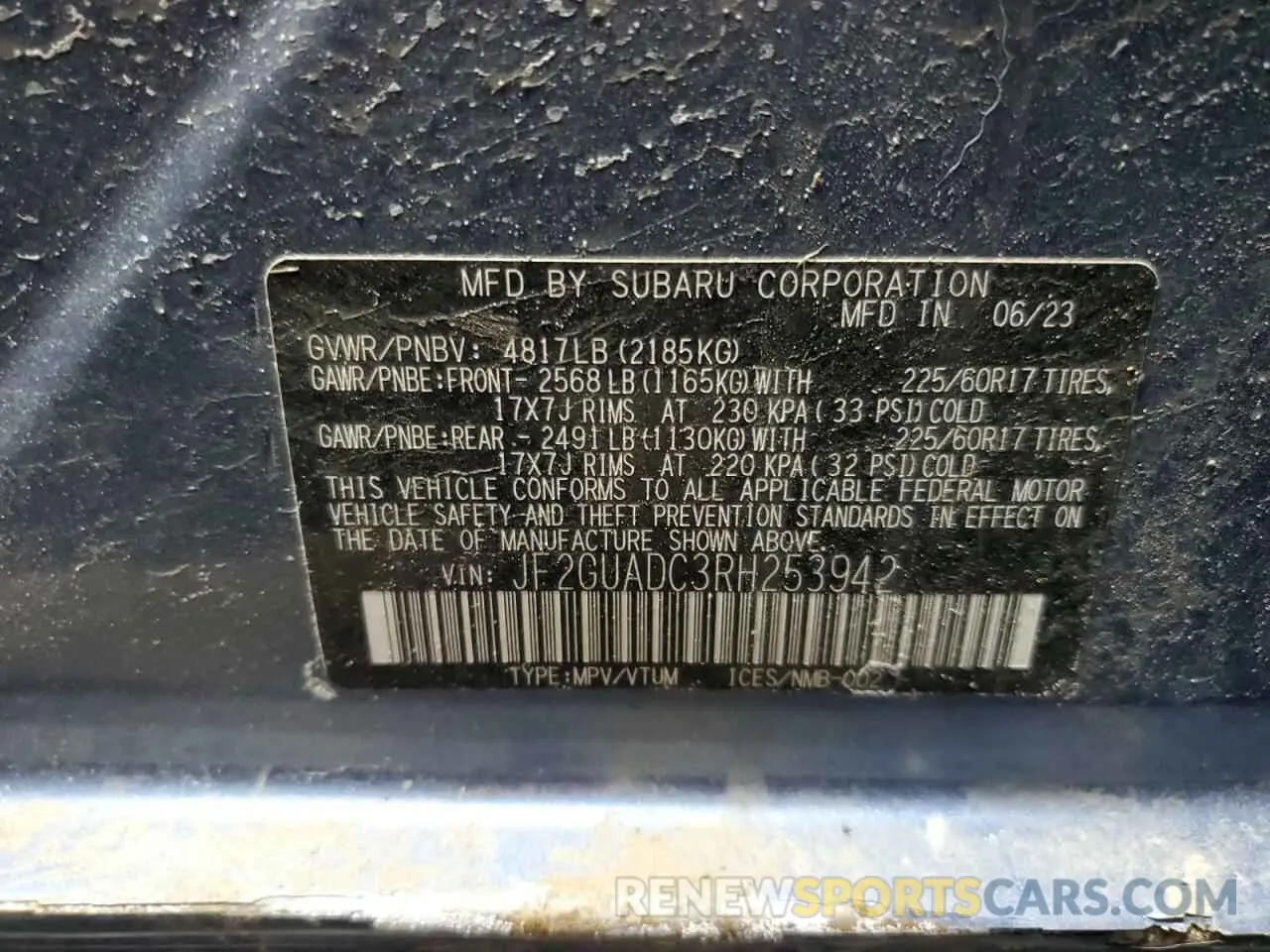 15 Фотография поврежденного автомобиля JF2GUADC3RH253942 SUBARU CROSSTREK 2024