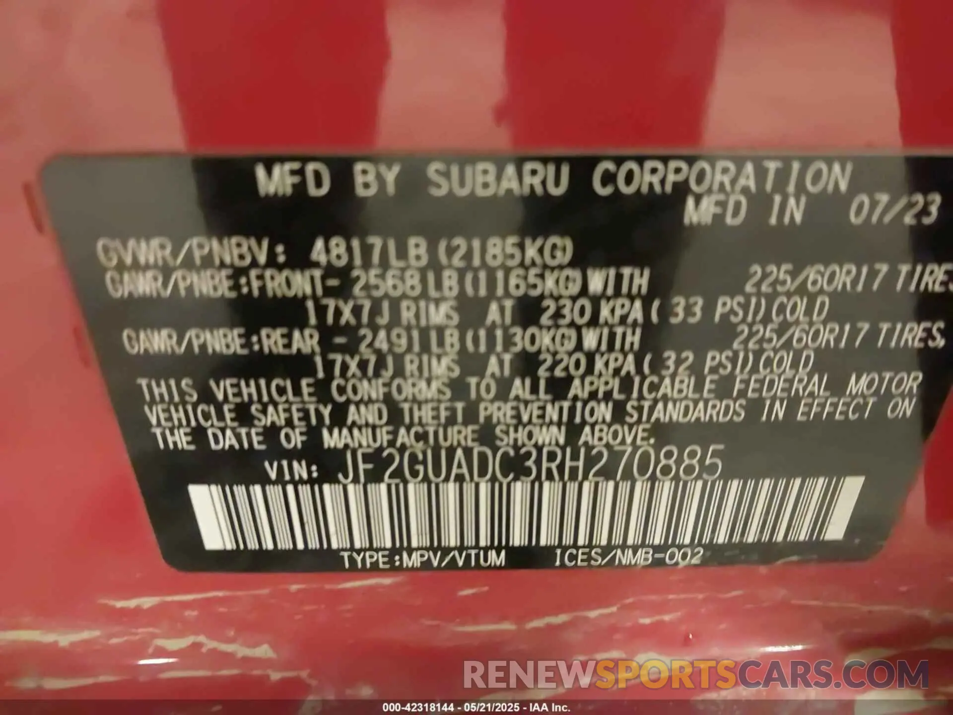 9 Photograph of a damaged car JF2GUADC3RH270885 SUBARU CROSSTREK 2024