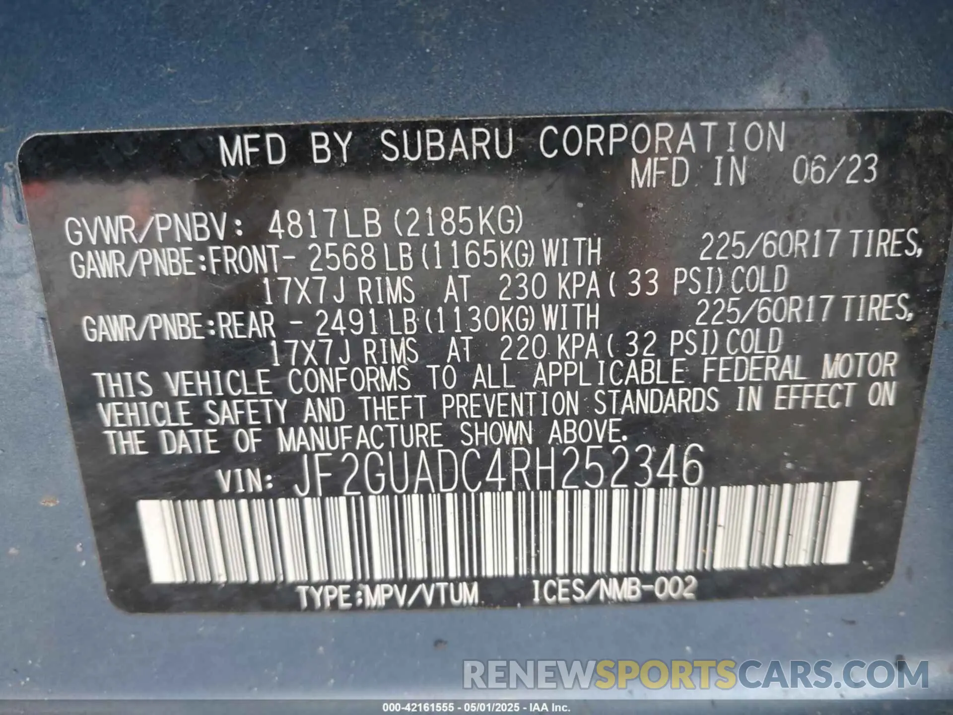 9 Photograph of a damaged car JF2GUADC4RH252346 SUBARU CROSSTREK 2024