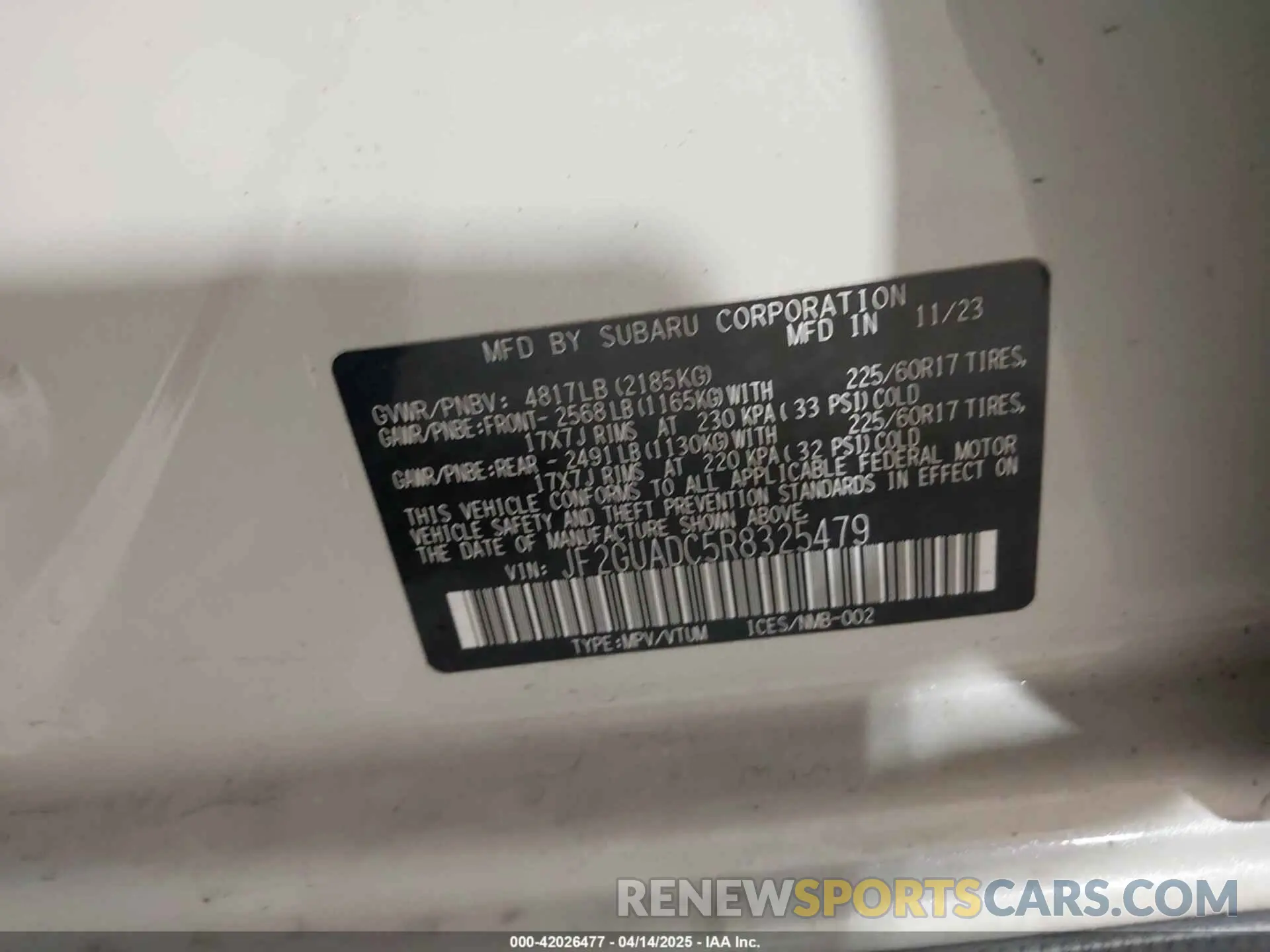 9 Photograph of a damaged car JF2GUADC5R8325479 SUBARU CROSSTREK 2024