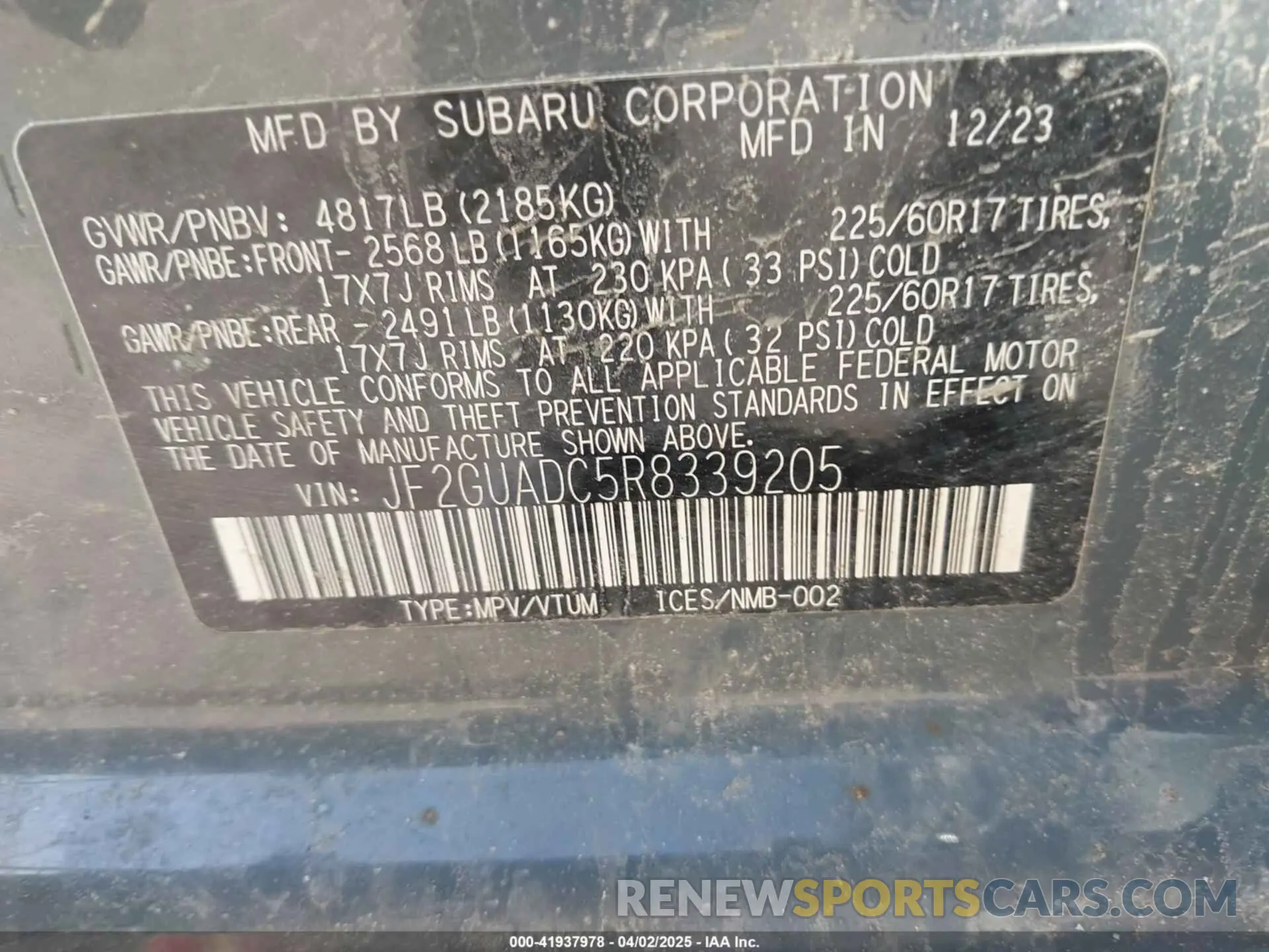 9 Фотография поврежденного автомобиля JF2GUADC5R8339205 SUBARU CROSSTREK 2024
