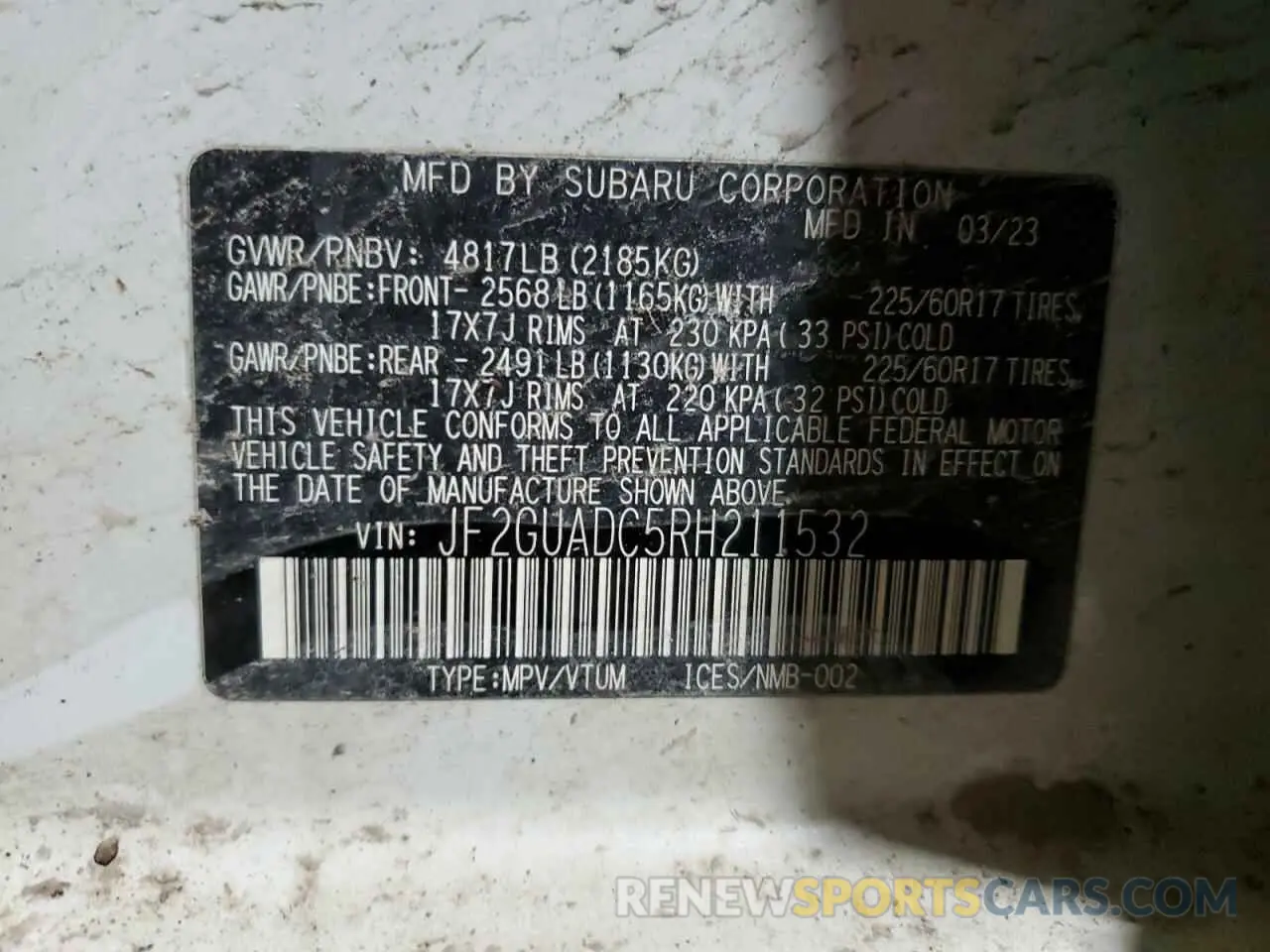 13 Фотография поврежденного автомобиля JF2GUADC5RH211532 SUBARU CROSSTREK 2024