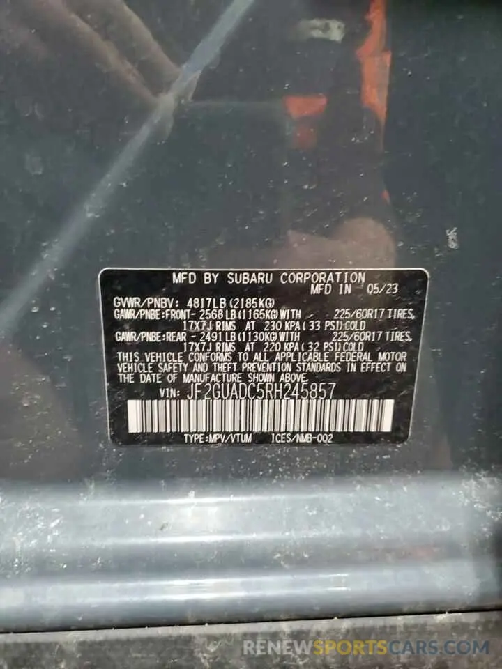 13 Photograph of a damaged car JF2GUADC5RH245857 SUBARU CROSSTREK 2024