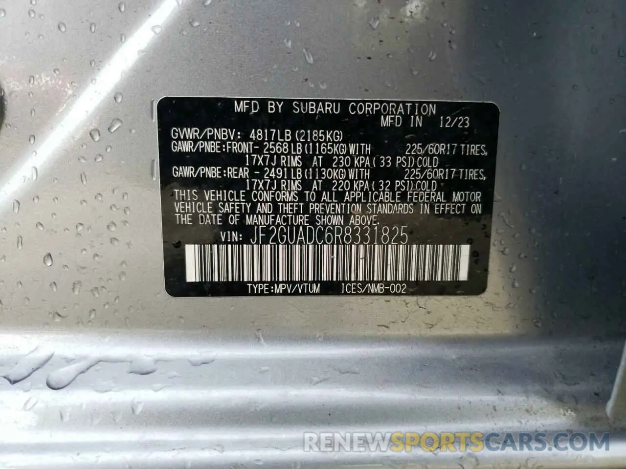 12 Photograph of a damaged car JF2GUADC6R8331825 SUBARU CROSSTREK 2024