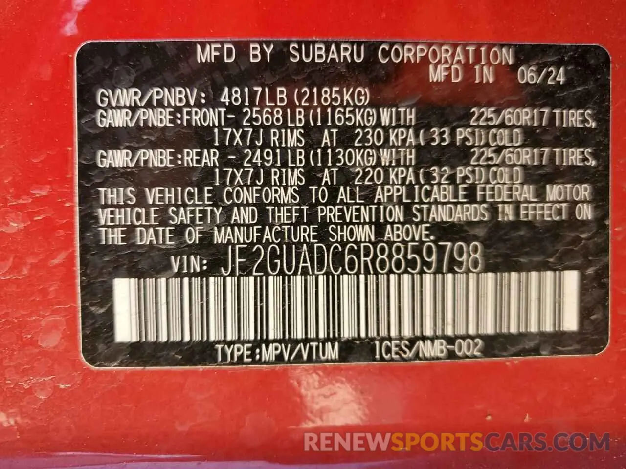 13 Photograph of a damaged car JF2GUADC6R8859798 SUBARU CROSSTREK 2024