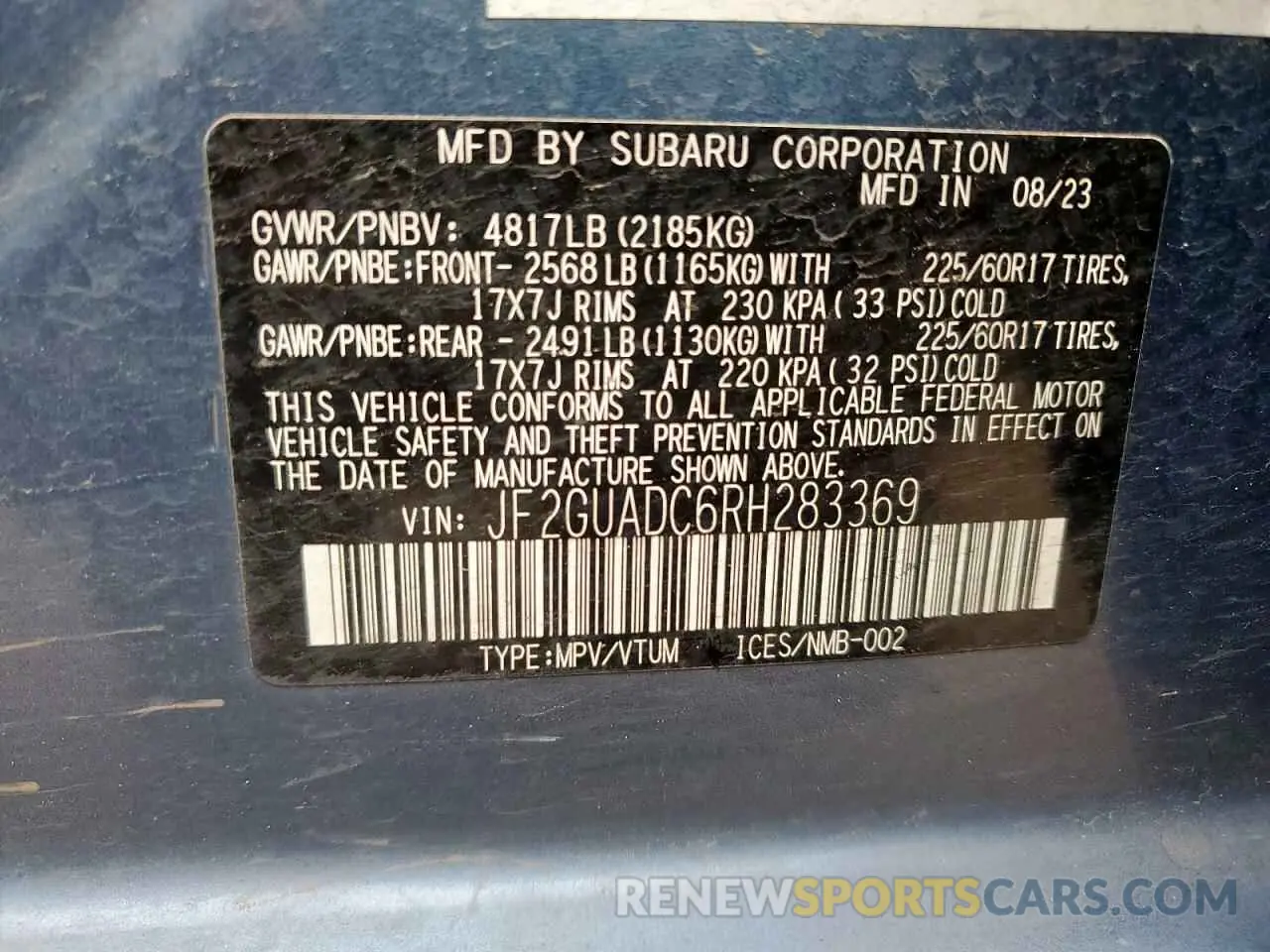 13 Photograph of a damaged car JF2GUADC6RH283369 SUBARU CROSSTREK 2024