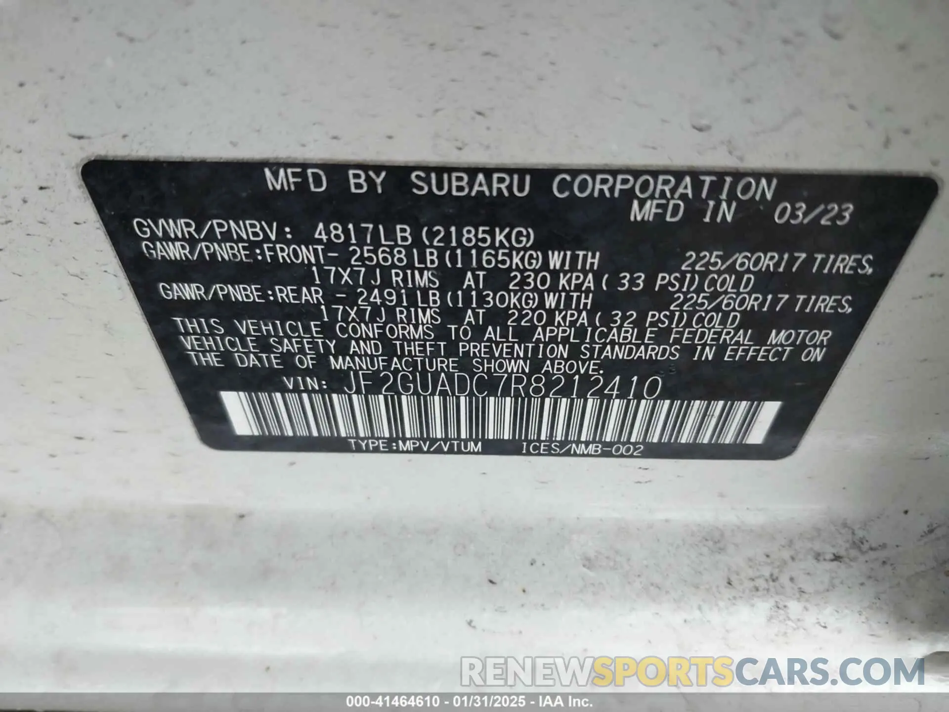 9 Фотография поврежденного автомобиля JF2GUADC7R8212410 SUBARU CROSSTREK 2024