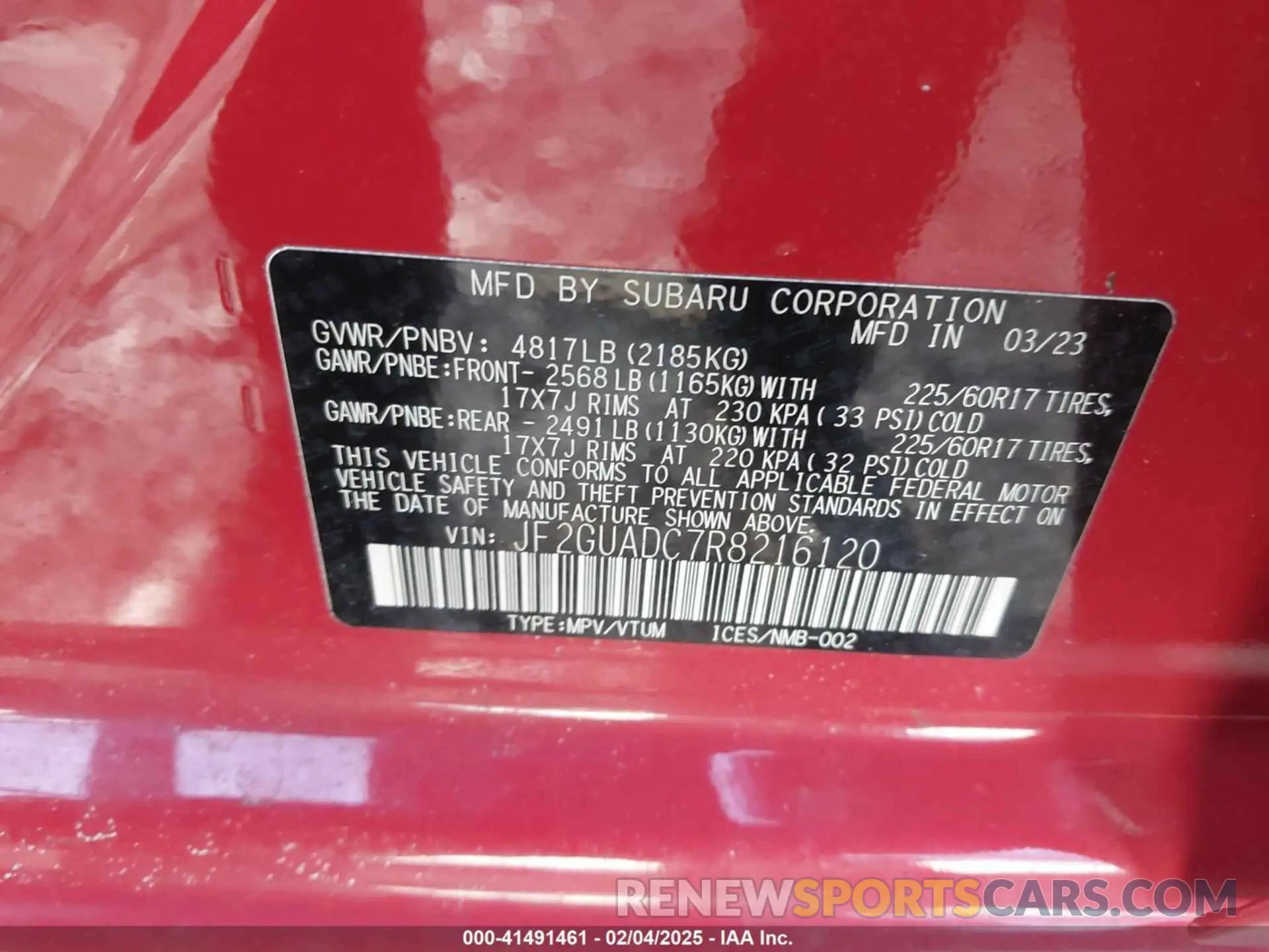9 Photograph of a damaged car JF2GUADC7R8216120 SUBARU CROSSTREK 2024