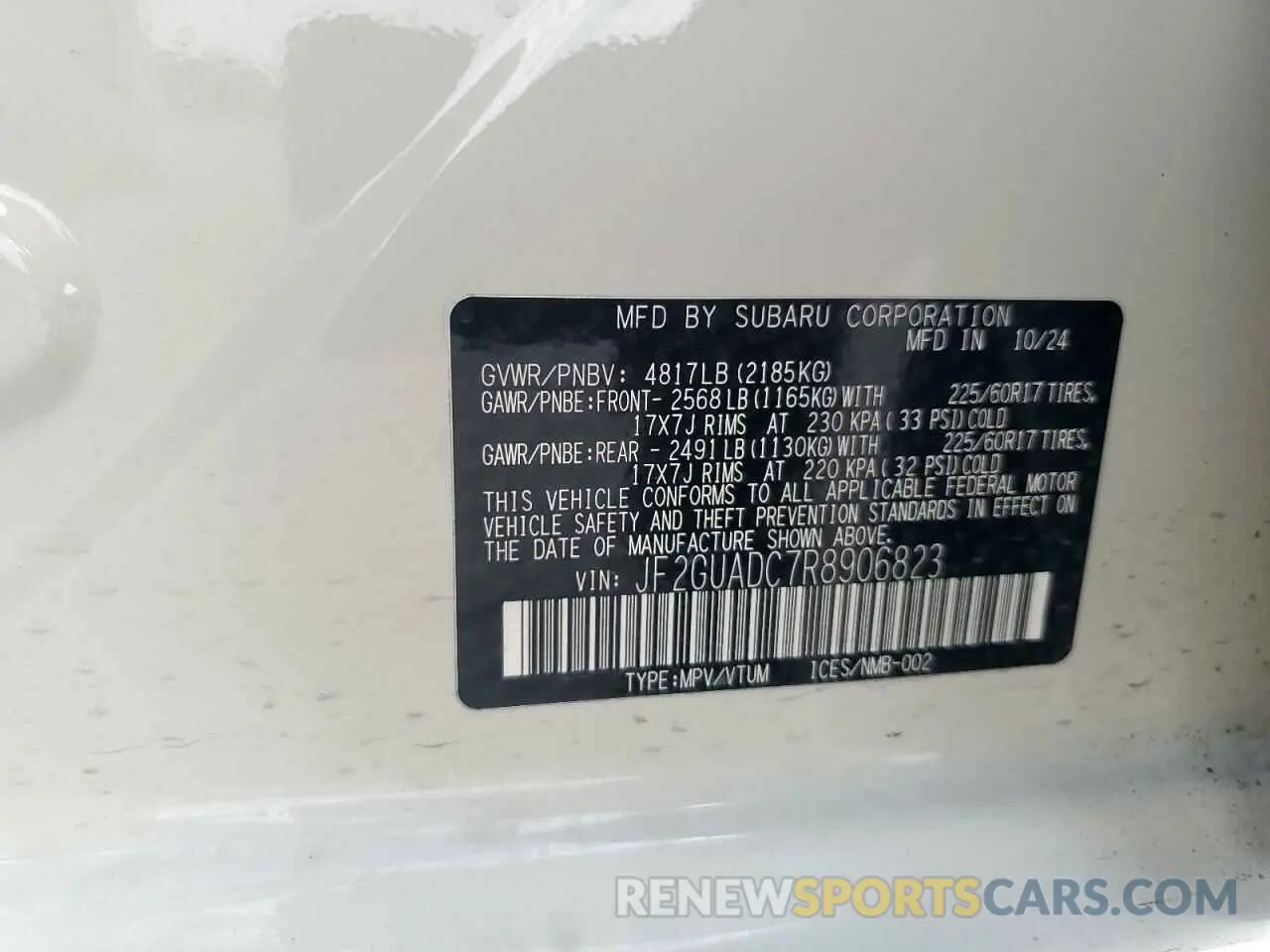 14 Photograph of a damaged car JF2GUADC7R8906823 SUBARU CROSSTREK 2024