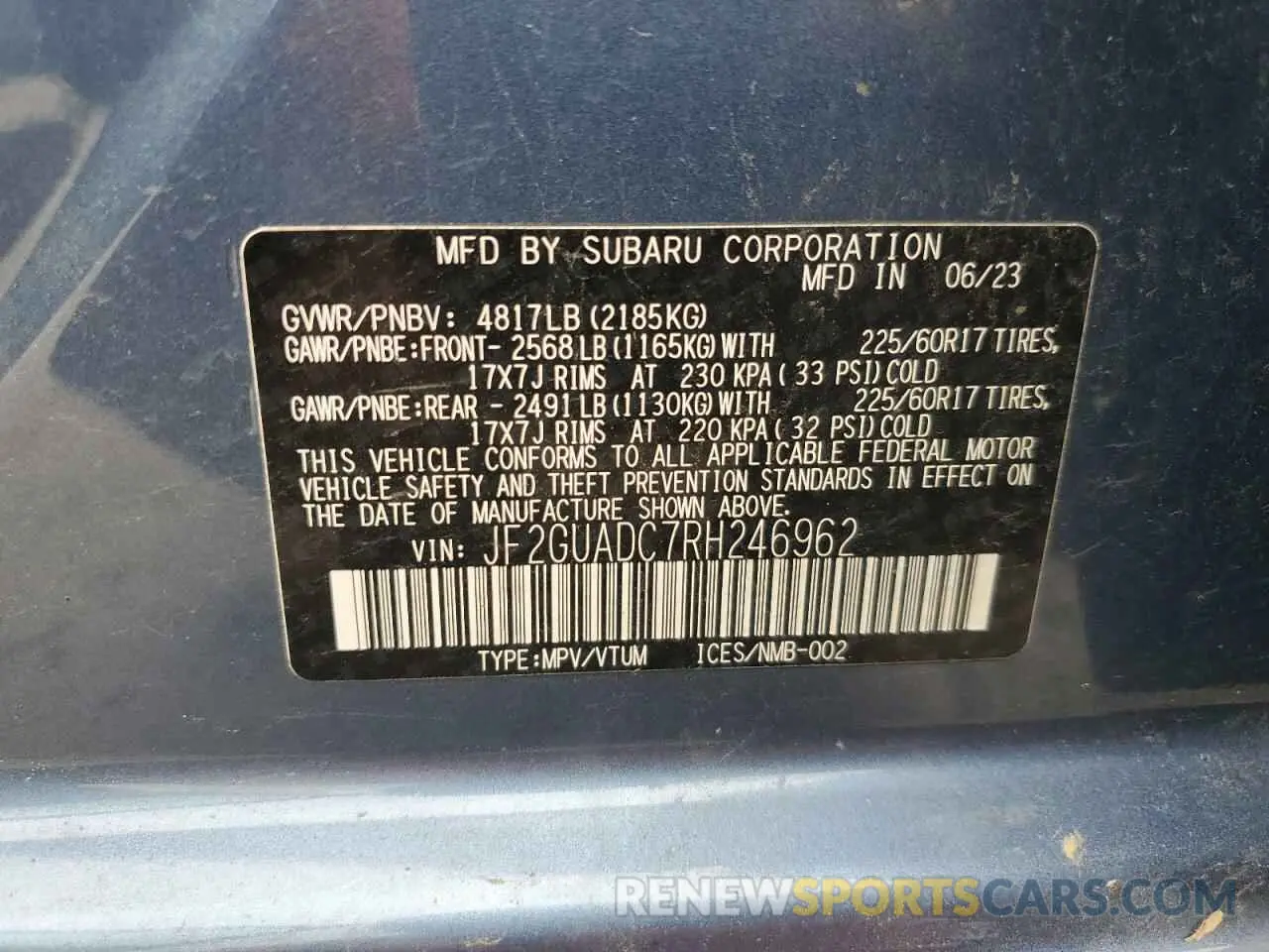 13 Фотография поврежденного автомобиля JF2GUADC7RH246962 SUBARU CROSSTREK 2024