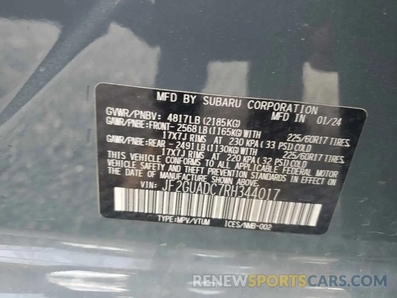 13 Photograph of a damaged car JF2GUADC7RH344017 SUBARU CROSSTREK 2024