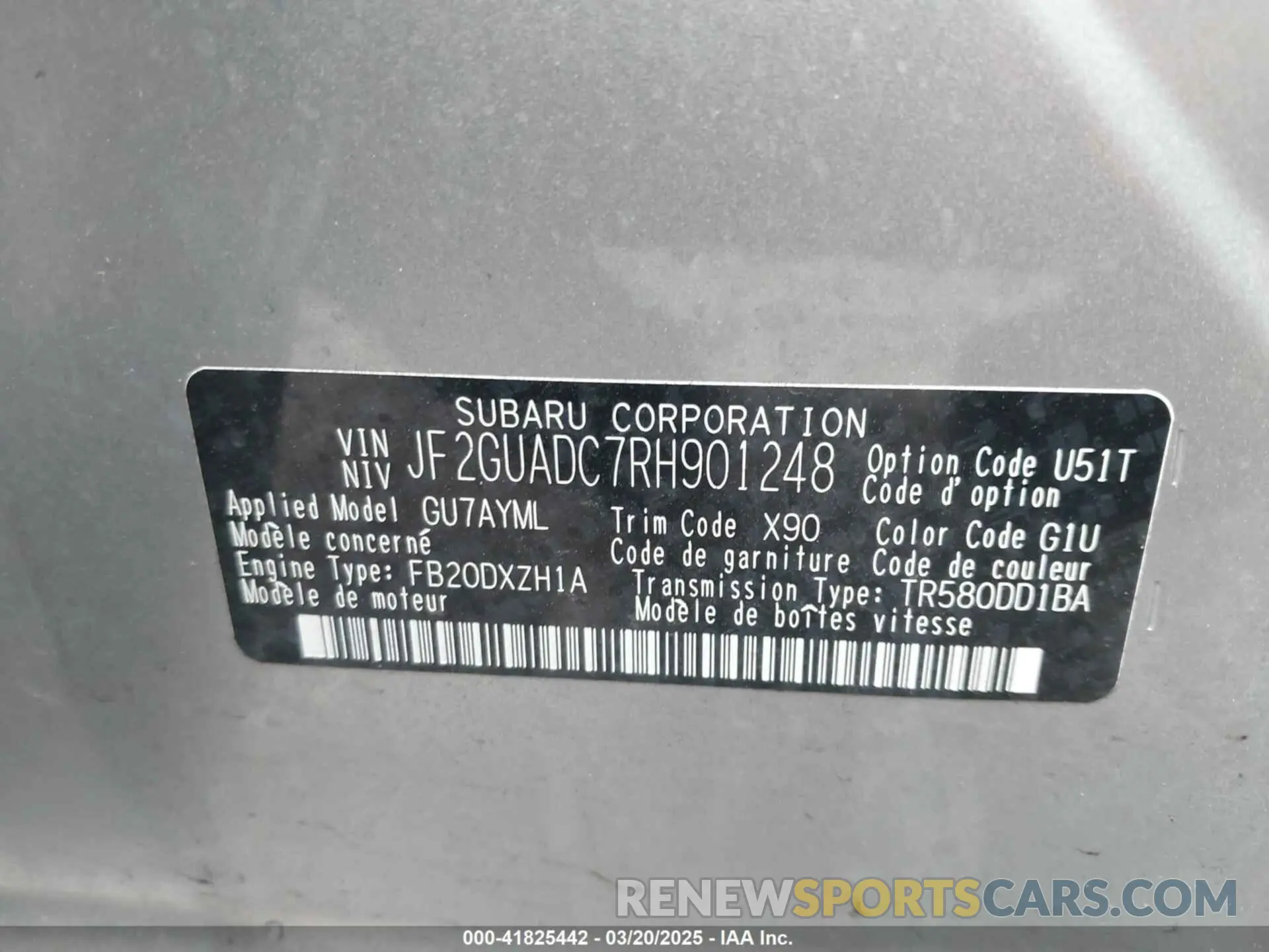 9 Фотография поврежденного автомобиля JF2GUADC7RH901248 SUBARU CROSSTREK 2024