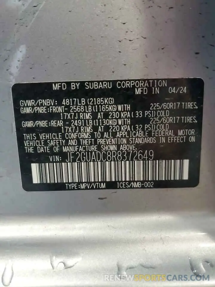 13 Photograph of a damaged car JF2GUADC8R8372649 SUBARU CROSSTREK 2024
