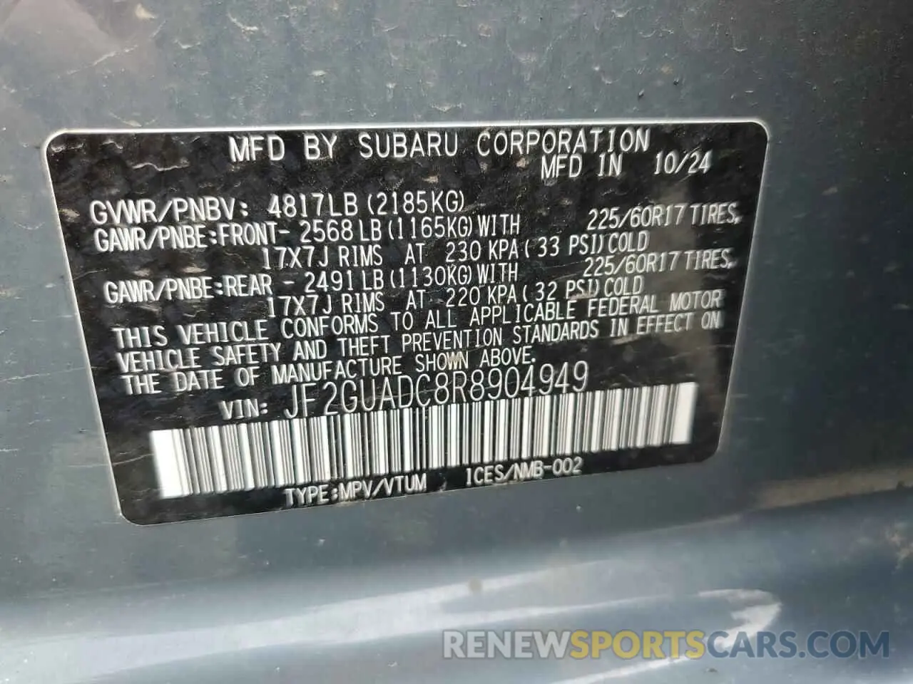 13 Photograph of a damaged car JF2GUADC8R8904949 SUBARU CROSSTREK 2024