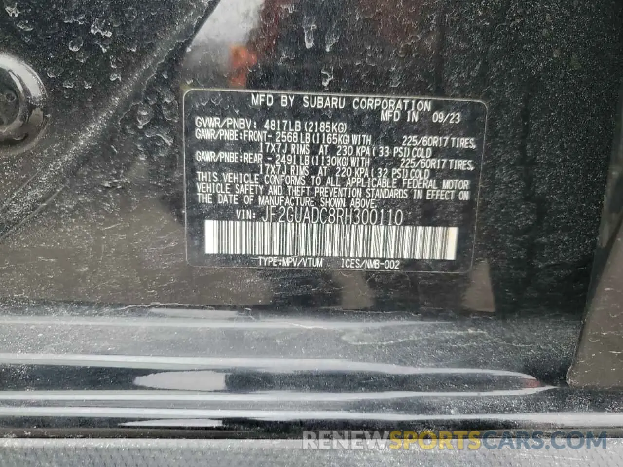14 Photograph of a damaged car JF2GUADC8RH300110 SUBARU CROSSTREK 2024