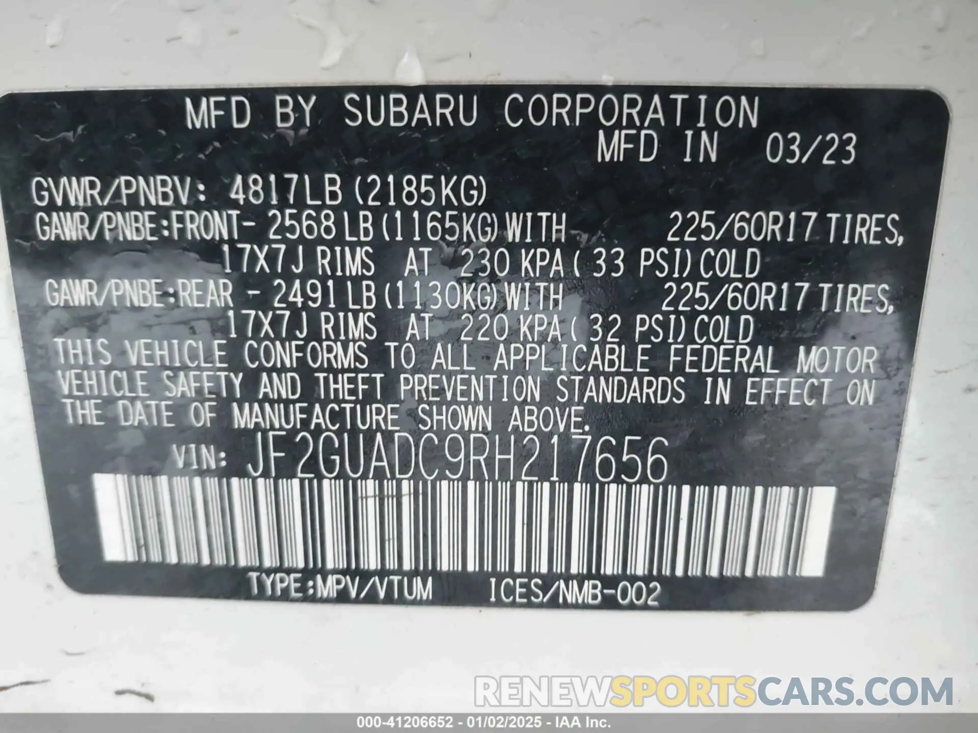 9 Photograph of a damaged car JF2GUADC9RH217656 SUBARU CROSSTREK 2024