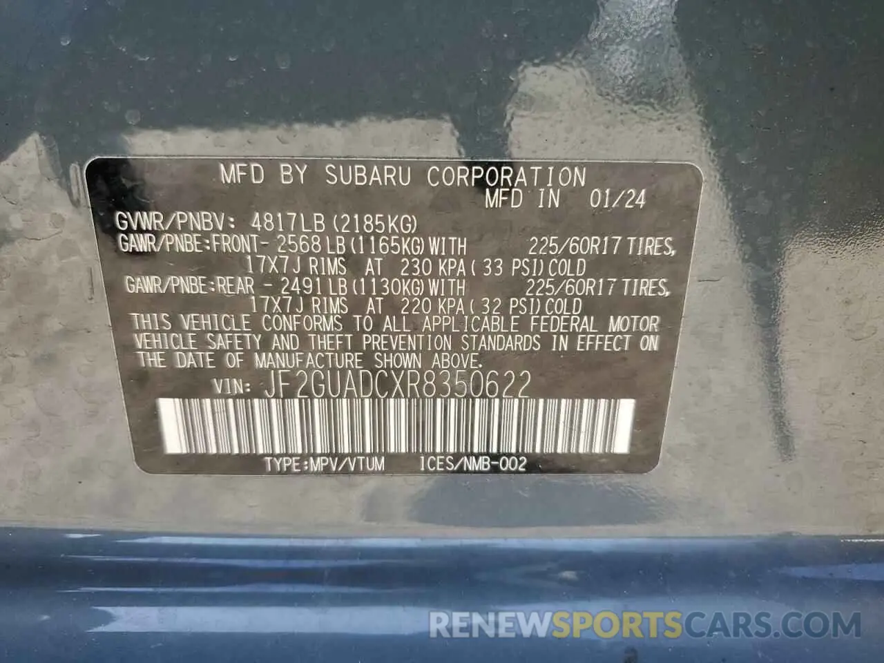 12 Фотография поврежденного автомобиля JF2GUADCXR8350622 SUBARU CROSSTREK 2024