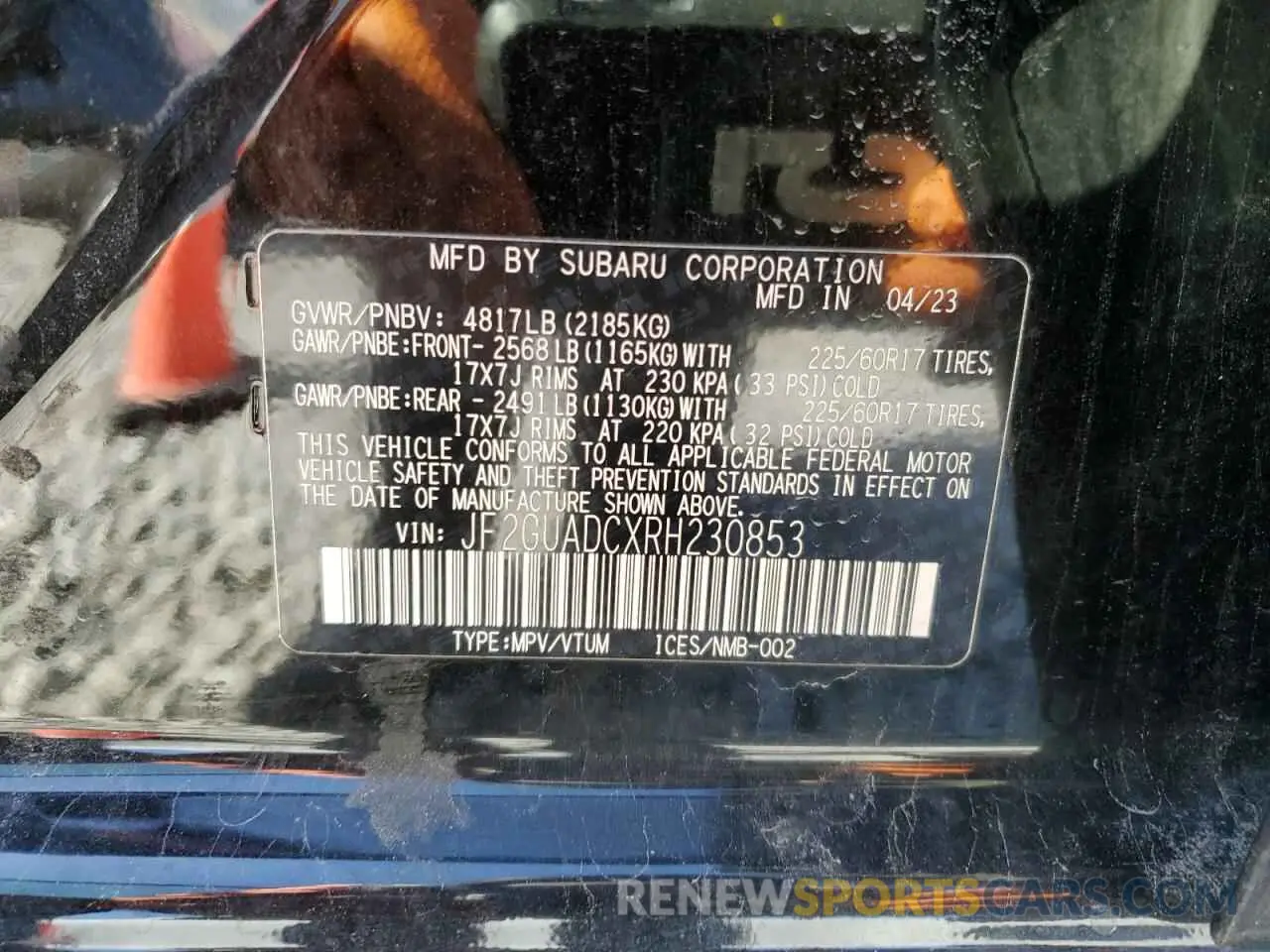 14 Photograph of a damaged car JF2GUADCXRH230853 SUBARU CROSSTREK 2024