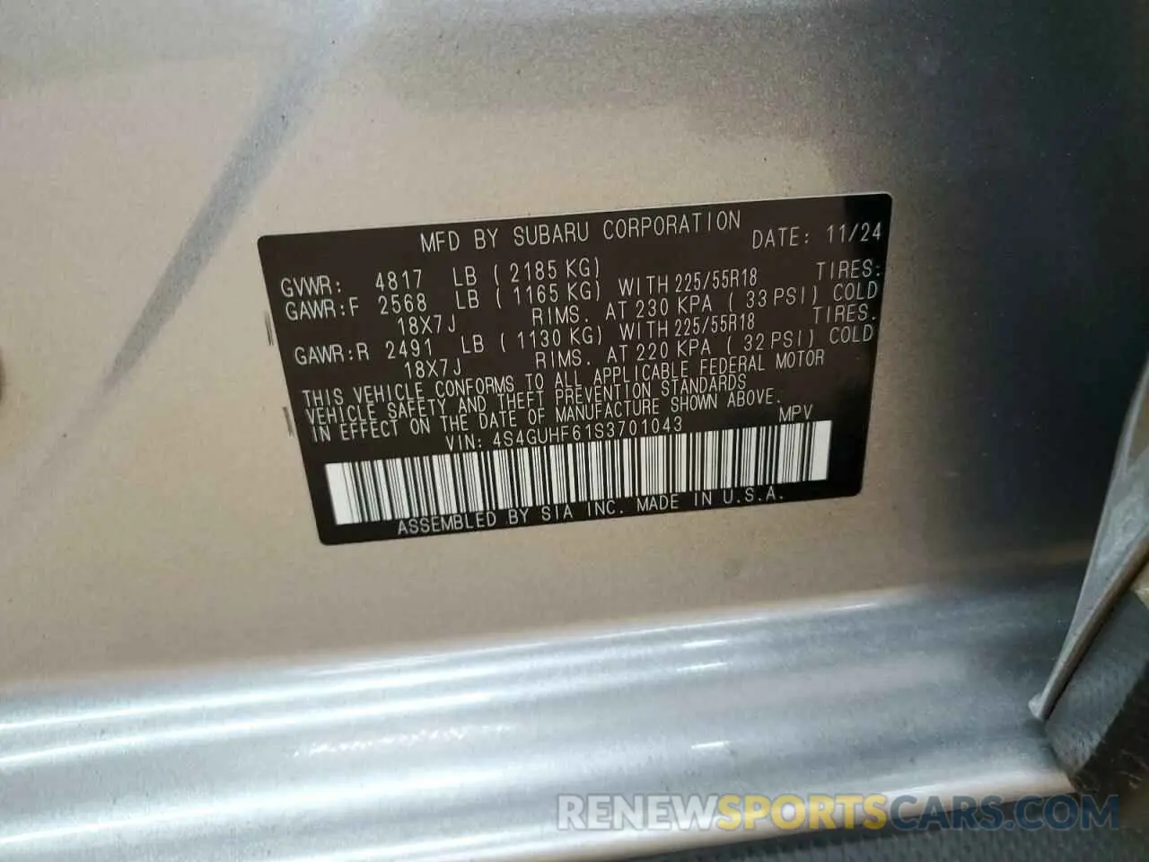 12 Фотография поврежденного автомобиля 4S4GUHF61S3701043 SUBARU CROSSTREK 2025
